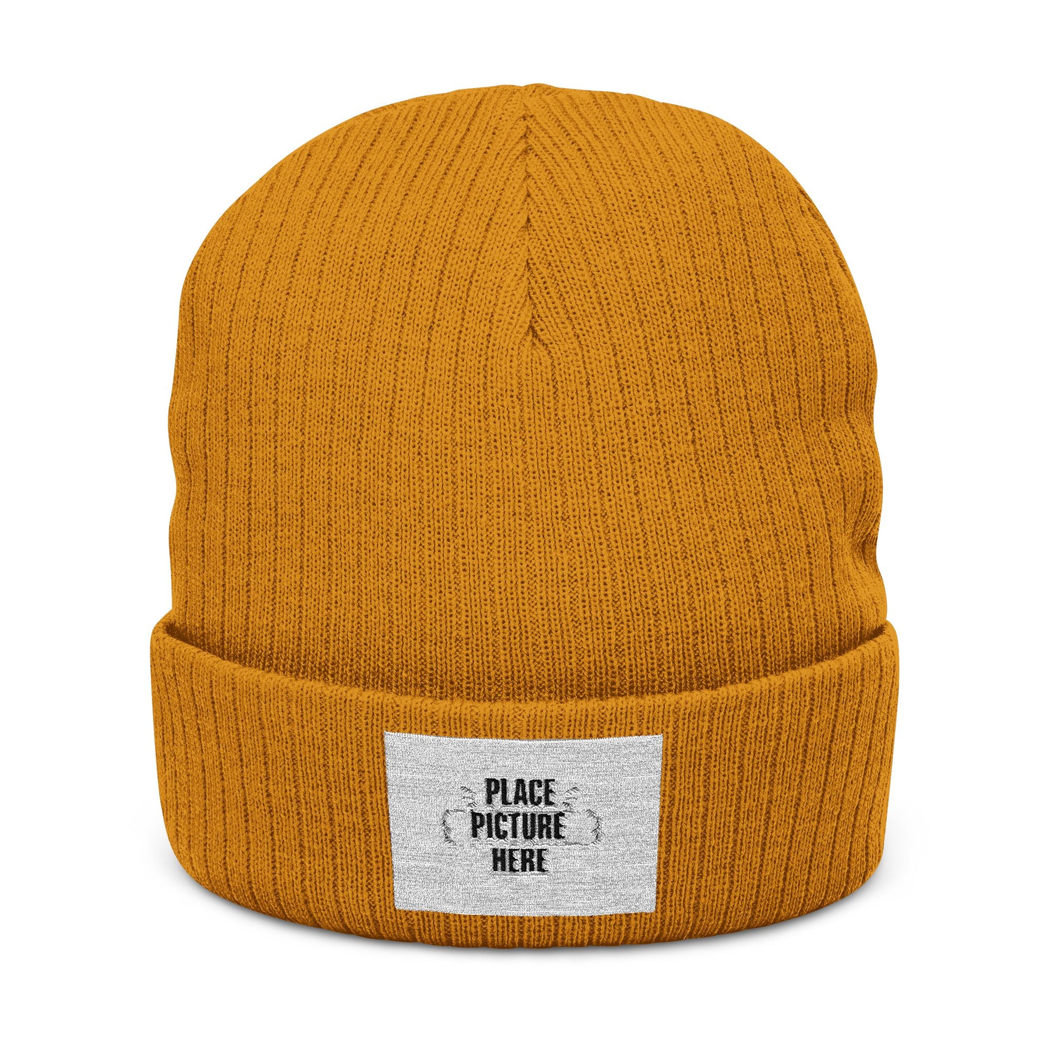 Custom Embroidered Patch Winter Hat — "Designed by You"  Ribbed Knit Beanie