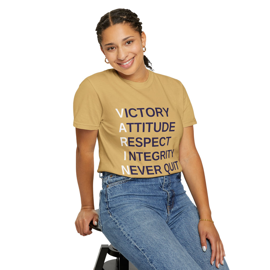 Varsity ‘VARINA’ Blue Devils T-Shirt — Victory, Attitude, Respect, Integrity, Never Quit, Ambition