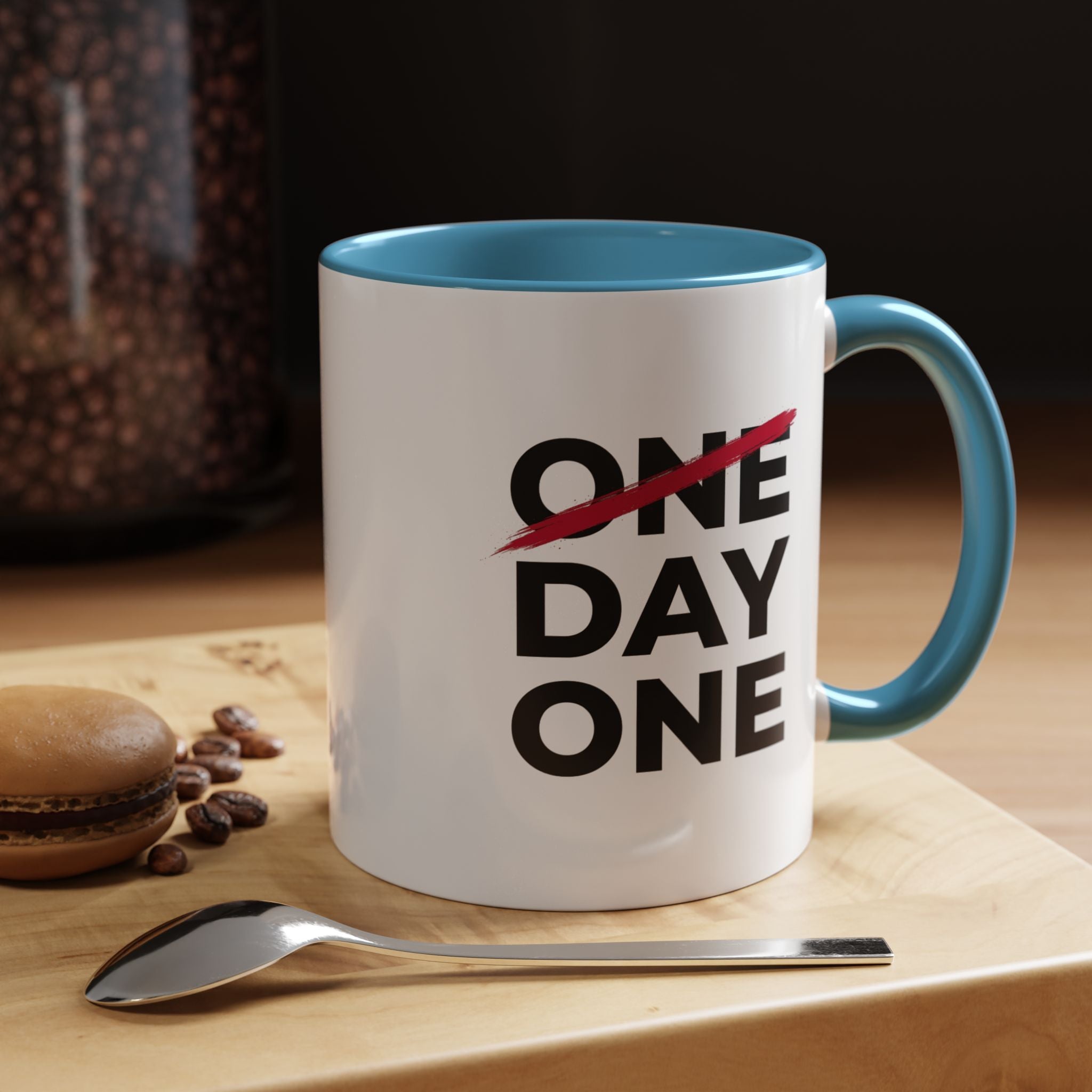 “Day One” Accent Coffee Mug (11, 15oz) - Black Text