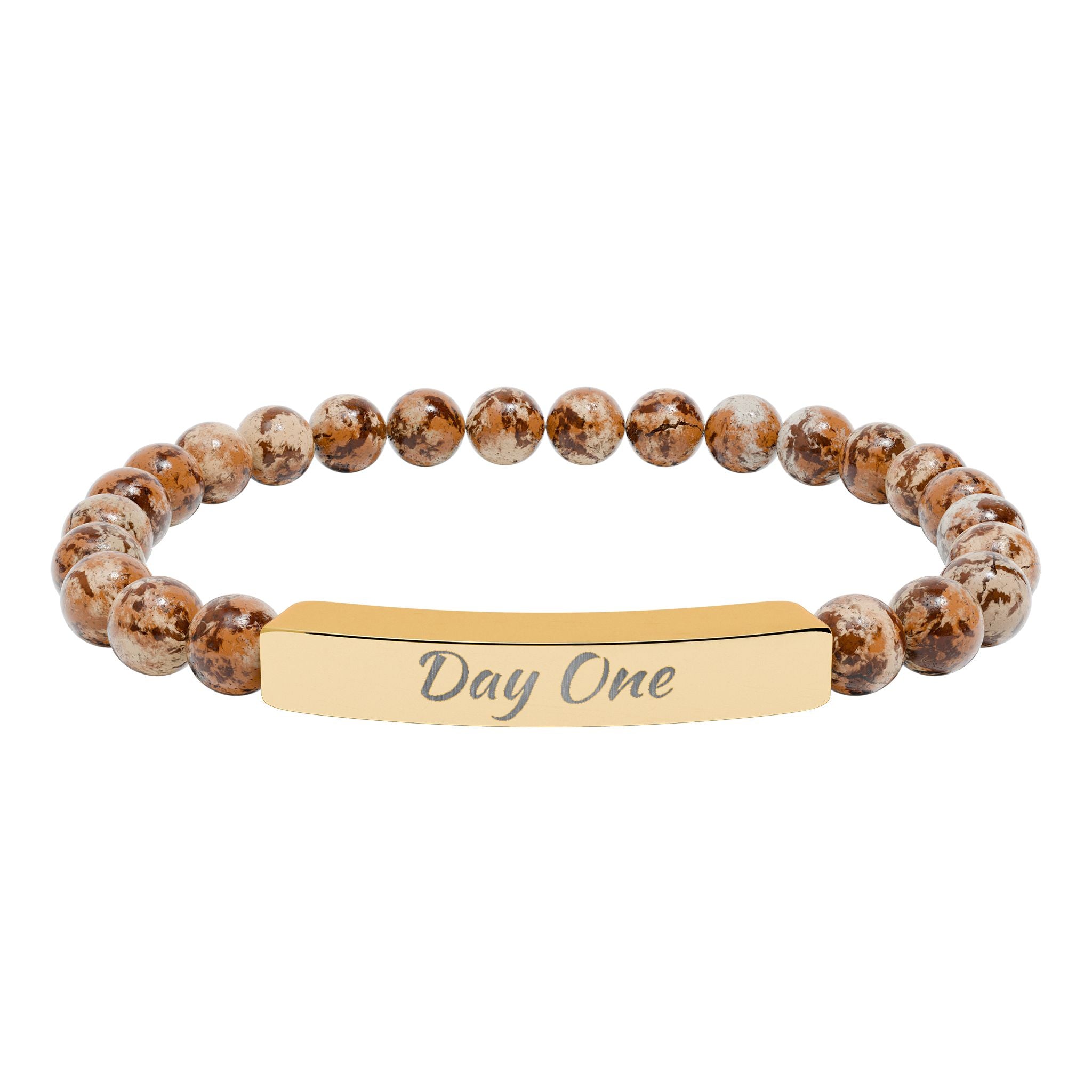 Day One Natural Stone Stretch Bar Bracelet — Engraved Reminder to Start Today