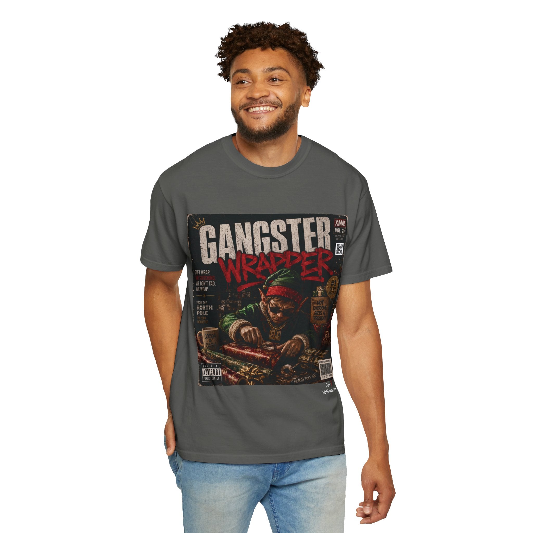 Gangster Wrapper Graphic T-Shirt — Retro Hip-Hop Holiday Gift