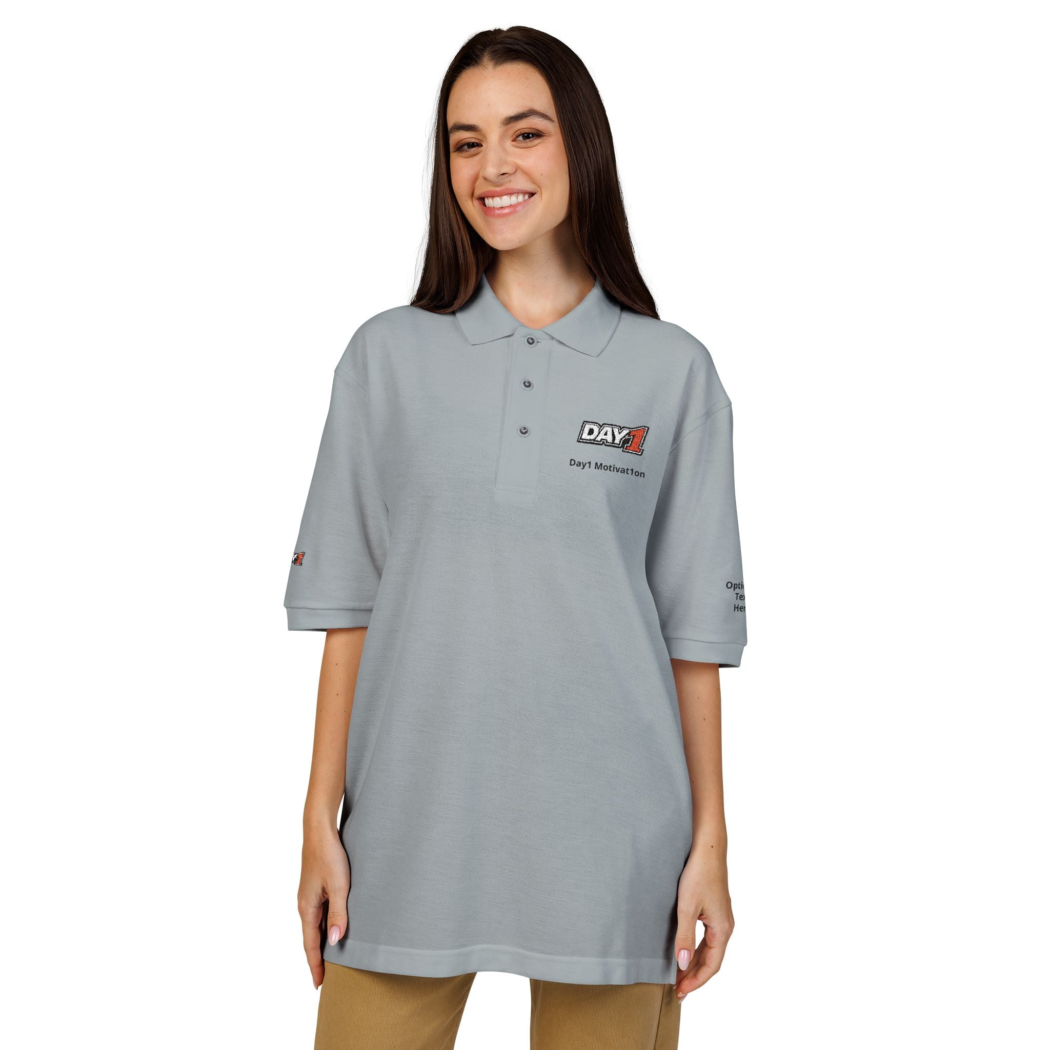 "Designed by You" — Embroidered Polo Shirt (Dark text)