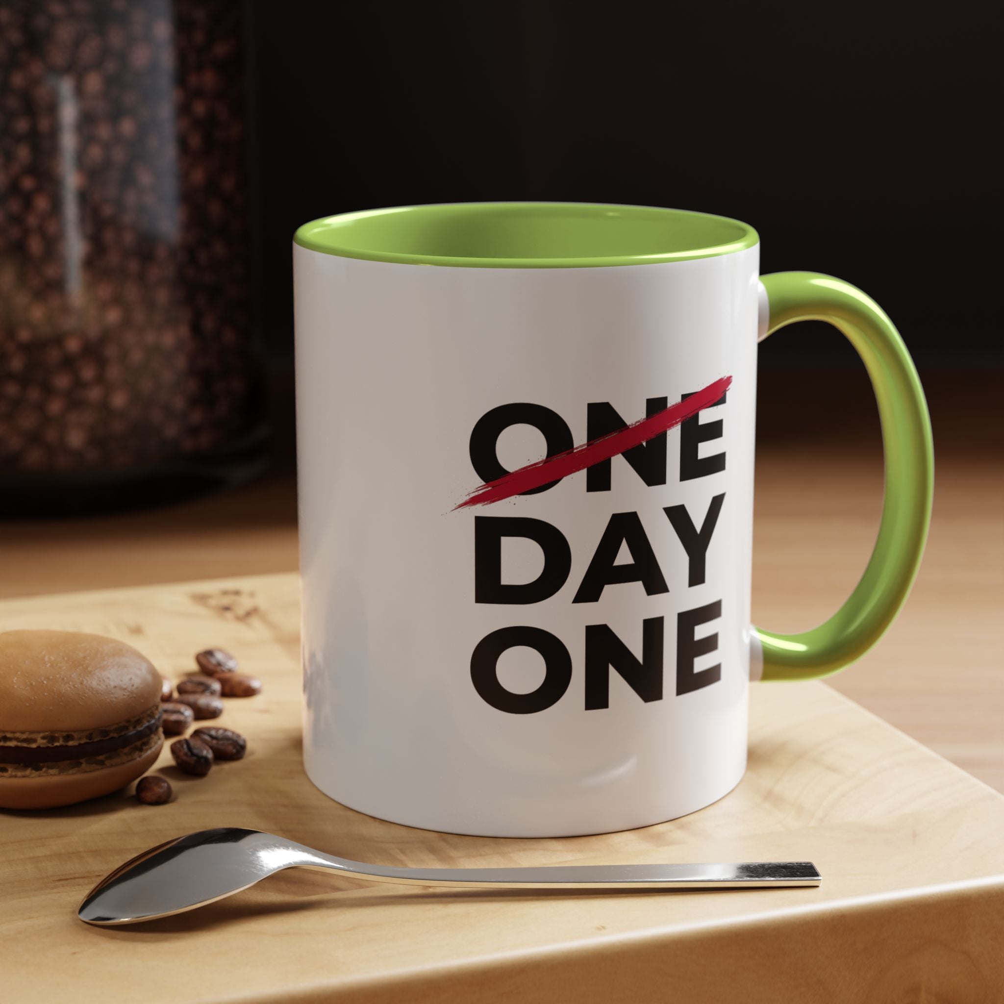 “Day One” Accent Coffee Mug (11, 15oz) - Black Text