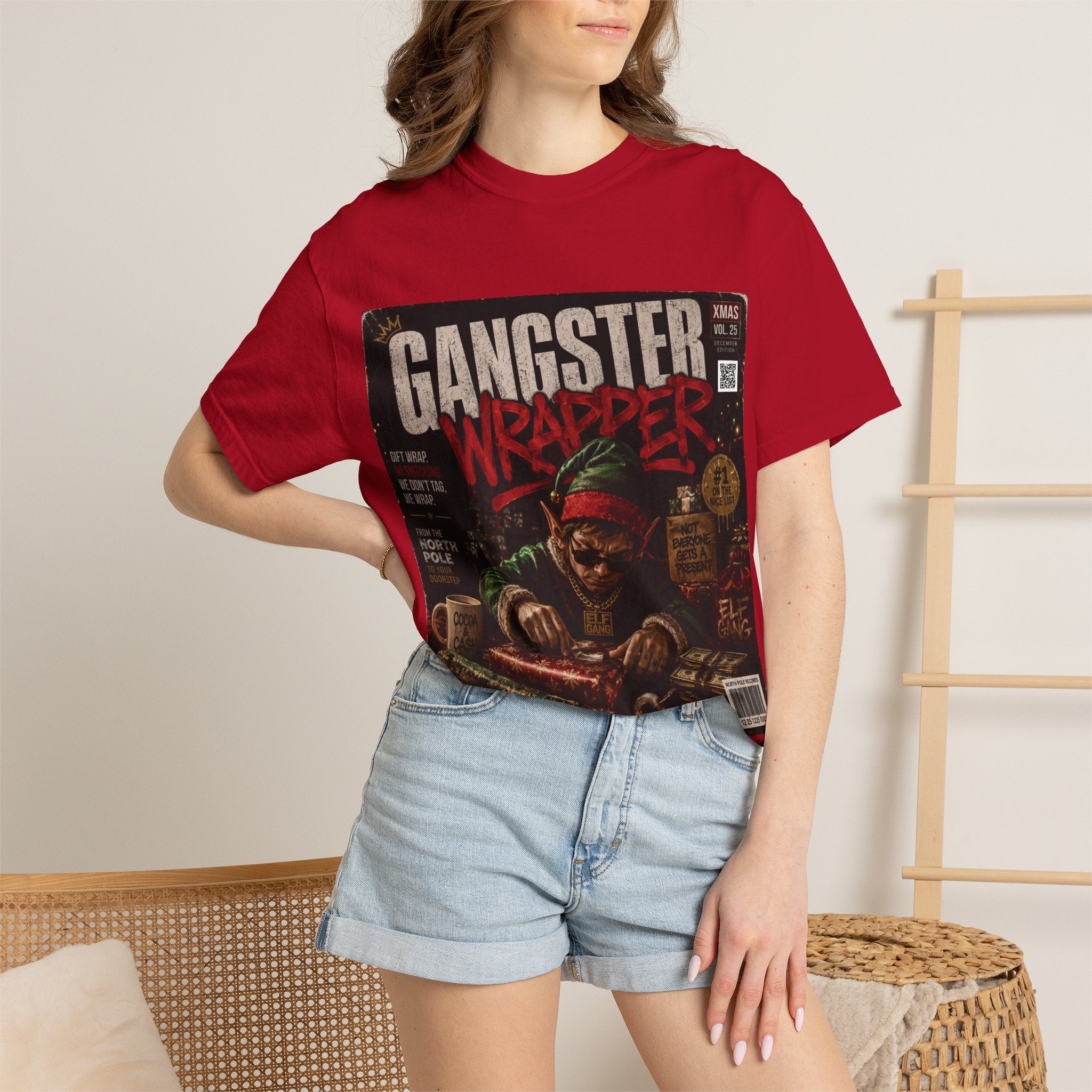 Gangster Wrapper Graphic T-Shirt — Retro Hip-Hop Holiday Gift