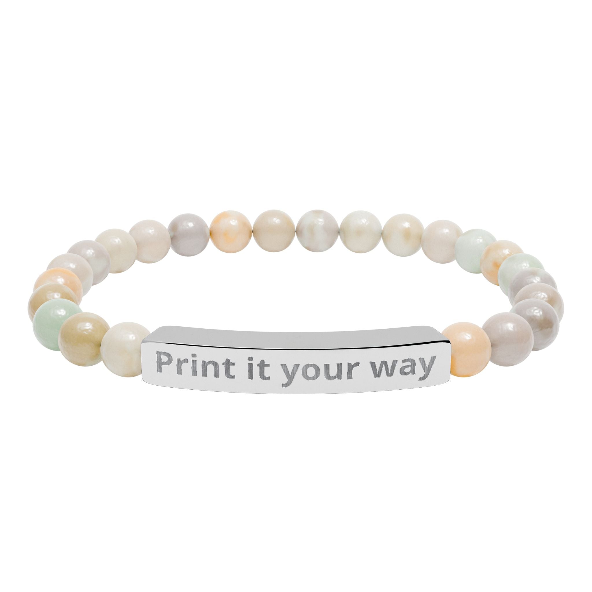Customizable Engravable Natural Stone Bar Bracelet —  Stretch Beaded Bracelet