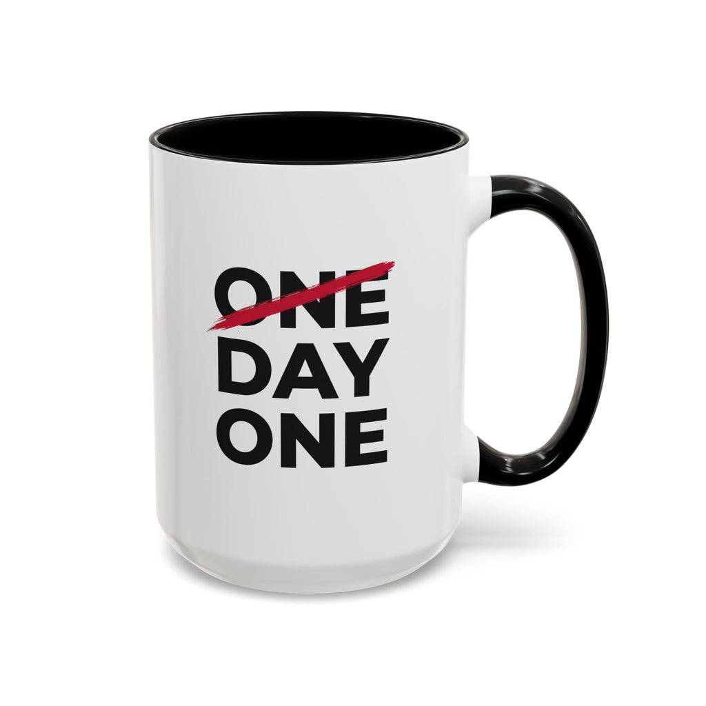 “Day One” Accent Coffee Mug (11, 15oz) - Black Text