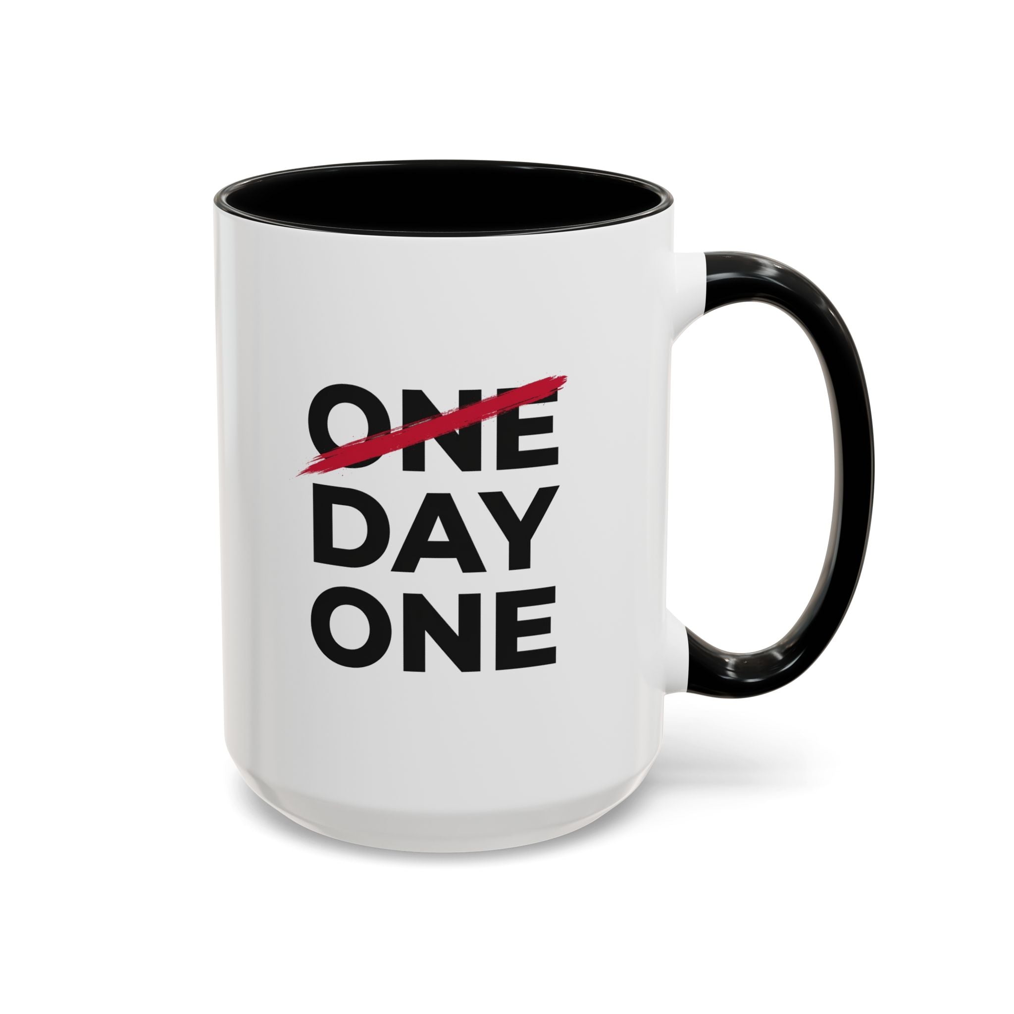 “Day One” Accent Coffee Mug (11, 15oz) - Black Text