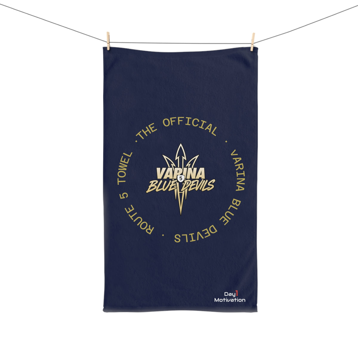 Varina Blue Devils Route 5 Hand Towel — Navy & Gold School Spirit Sports Towel