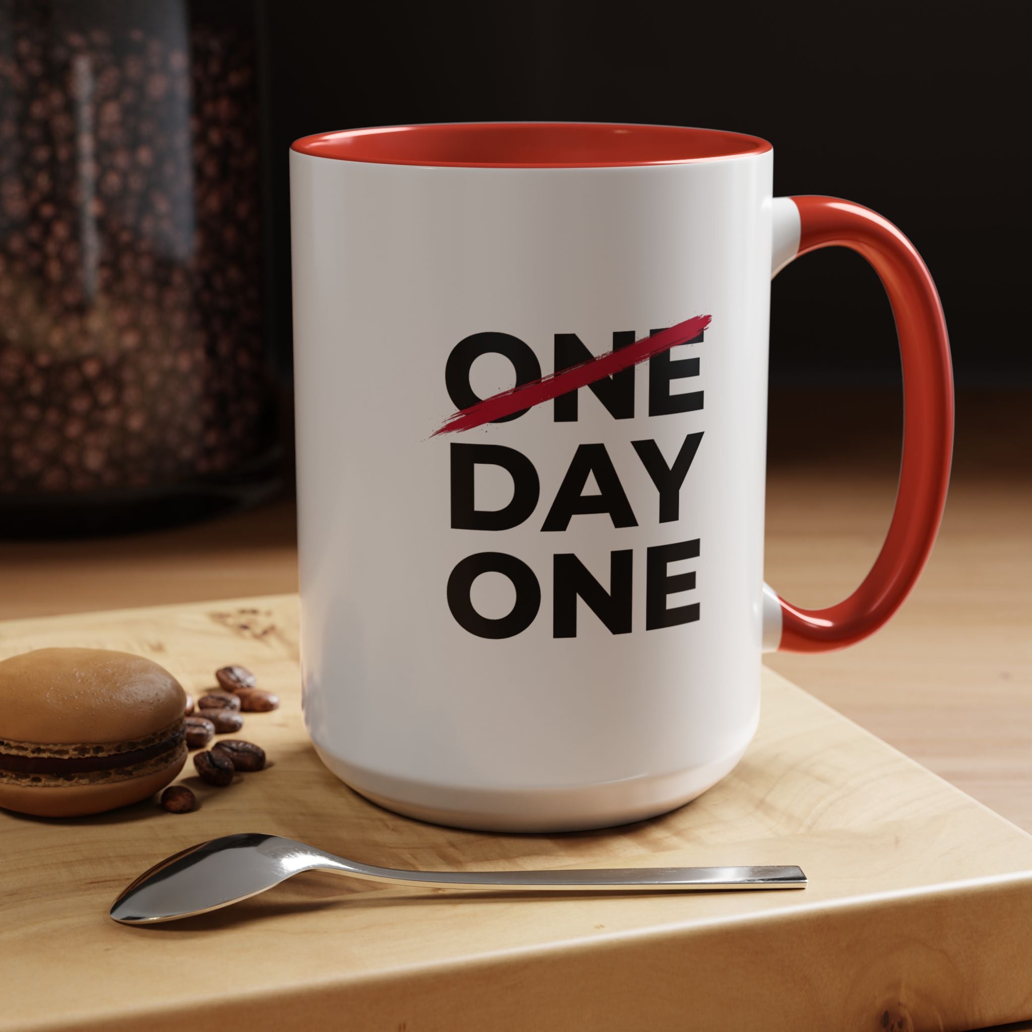“Day One” Accent Coffee Mug (11, 15oz) - Black Text