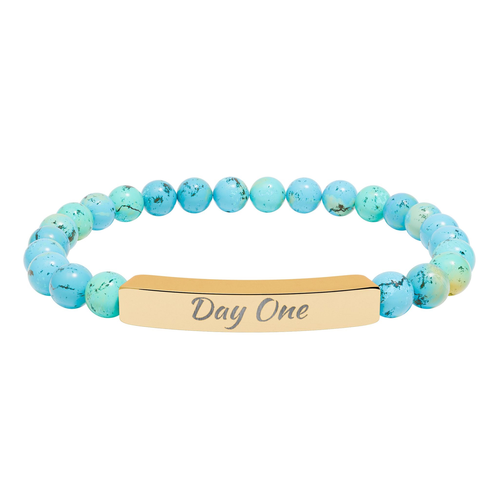 Day One Natural Stone Stretch Bar Bracelet — Engraved Reminder to Start Today