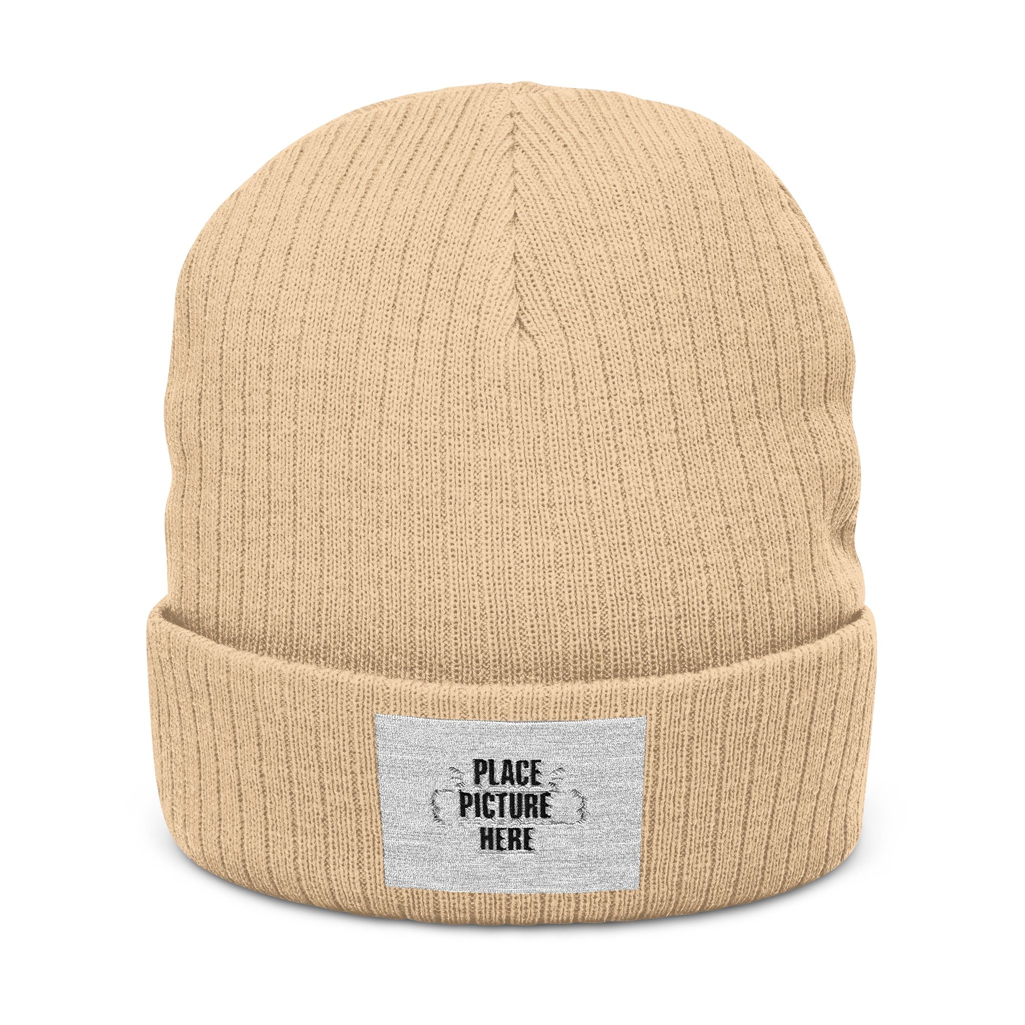 Custom Embroidered Patch Winter Hat — "Designed by You"  Ribbed Knit Beanie