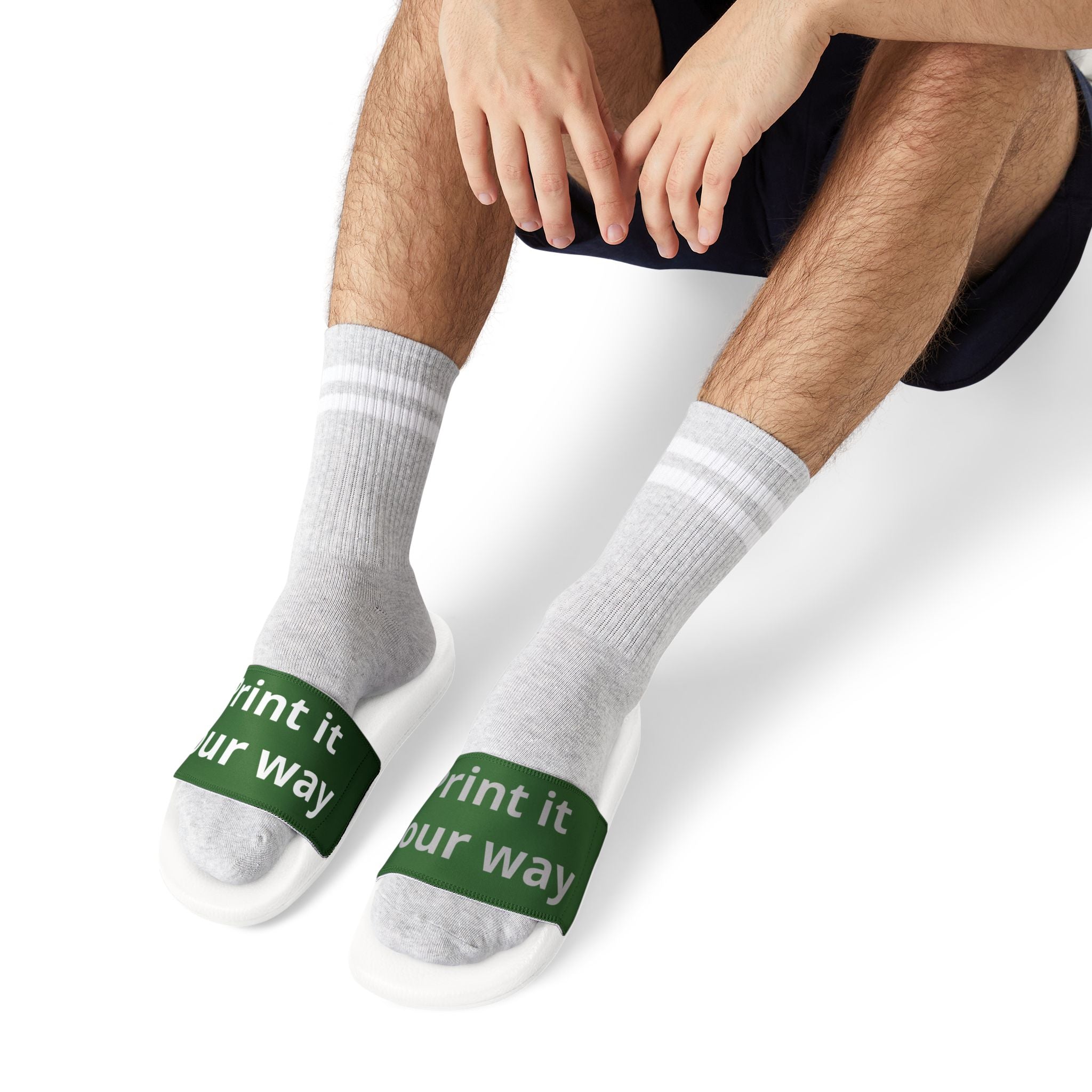 Men's Custom Removable-Strap Slide Sandals(Text) — Black or Green "Designed by You"