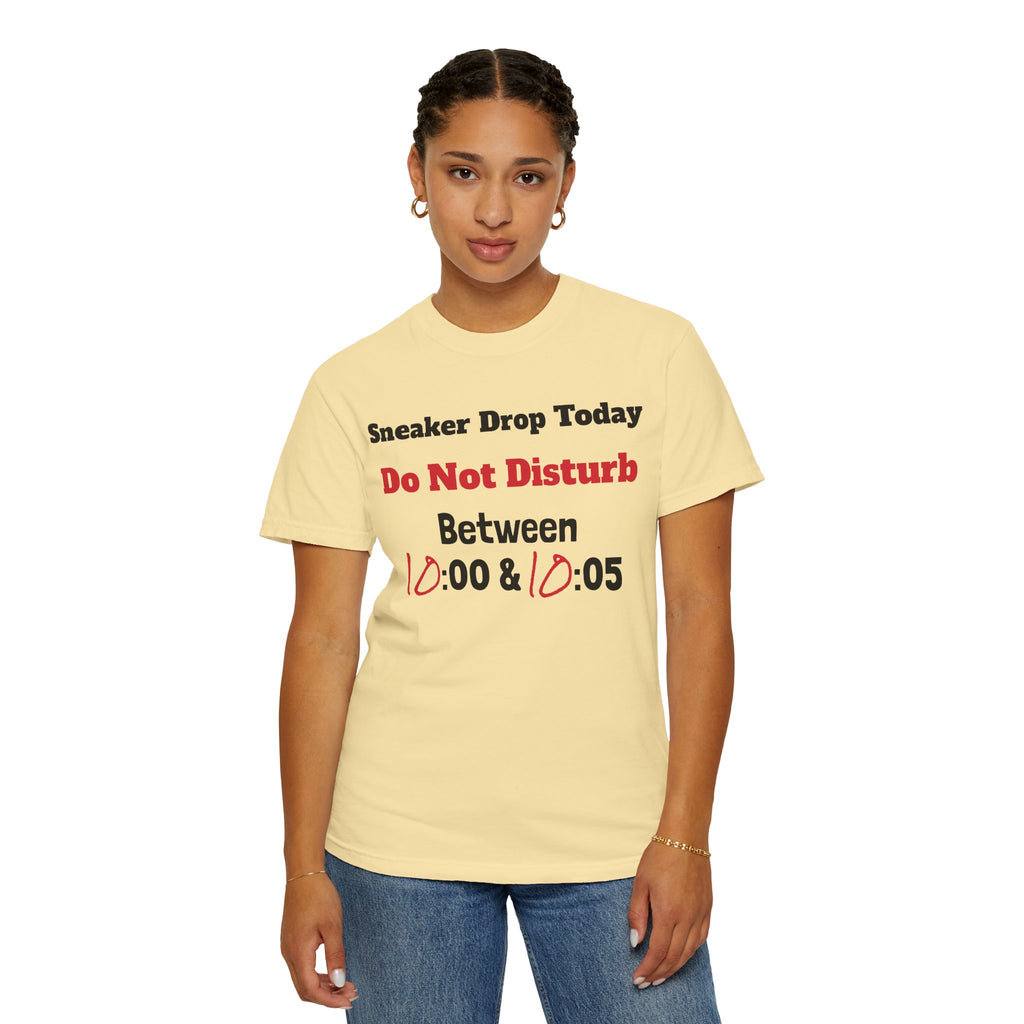 "Designed by You" Sneaker Drop Day T-Shirt — "Do Not Disturb between __:00–__ :05" (Custom Time Zone)