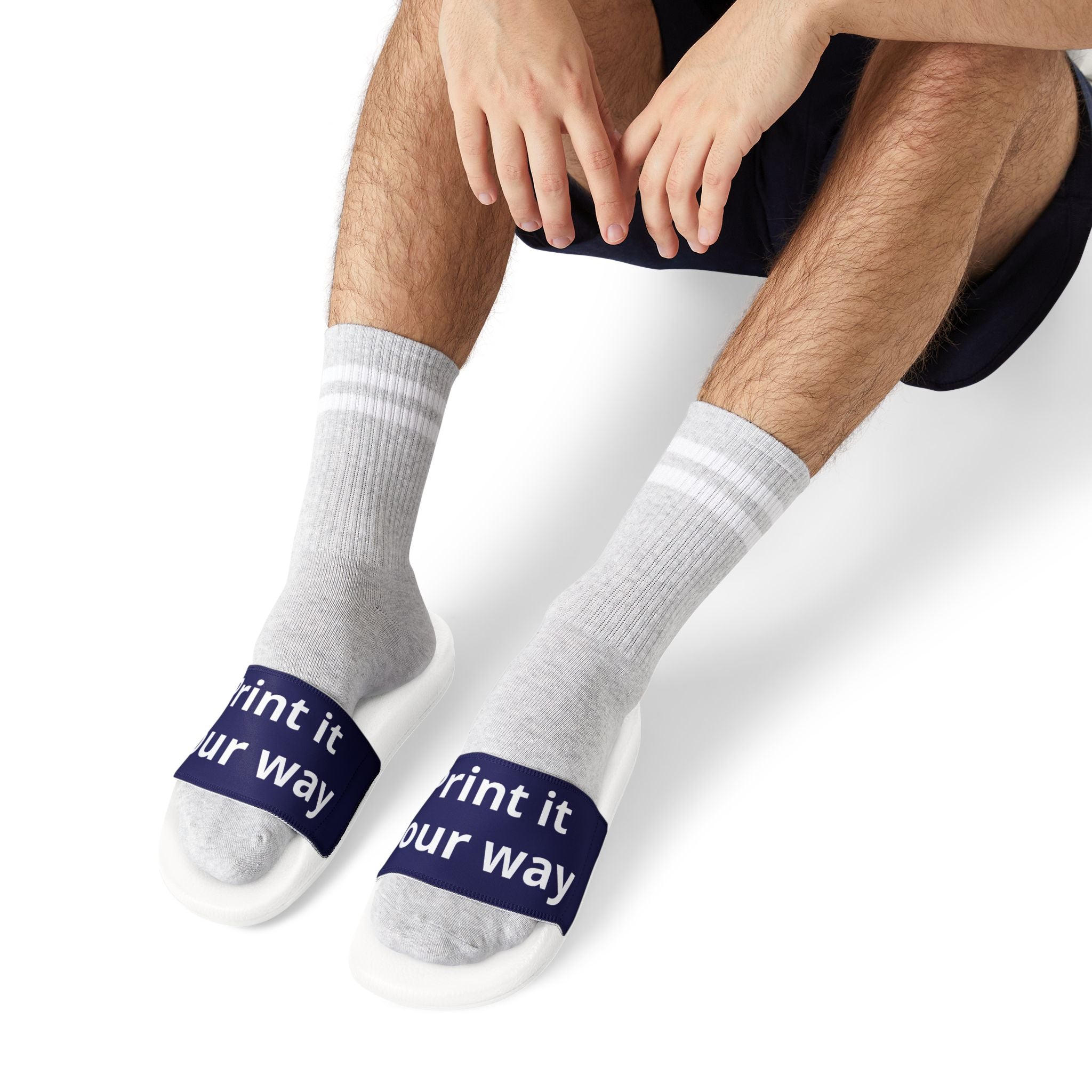 Men's Custom Removable-Strap Slide Sandals(Text) — "Designed by You"  Red or Navy