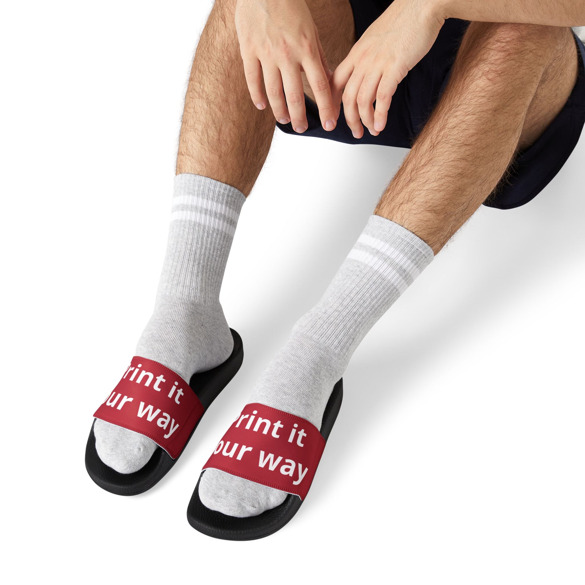 Men's Custom Removable-Strap Slide Sandals(Text) — "Designed by You"  Red or Navy