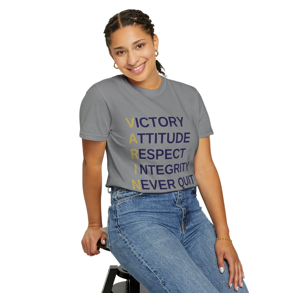 Varsity ‘VARINA’ Blue Devils T-Shirt — Victory, Attitude, Respect, Integrity, Never Quit, Ambition
