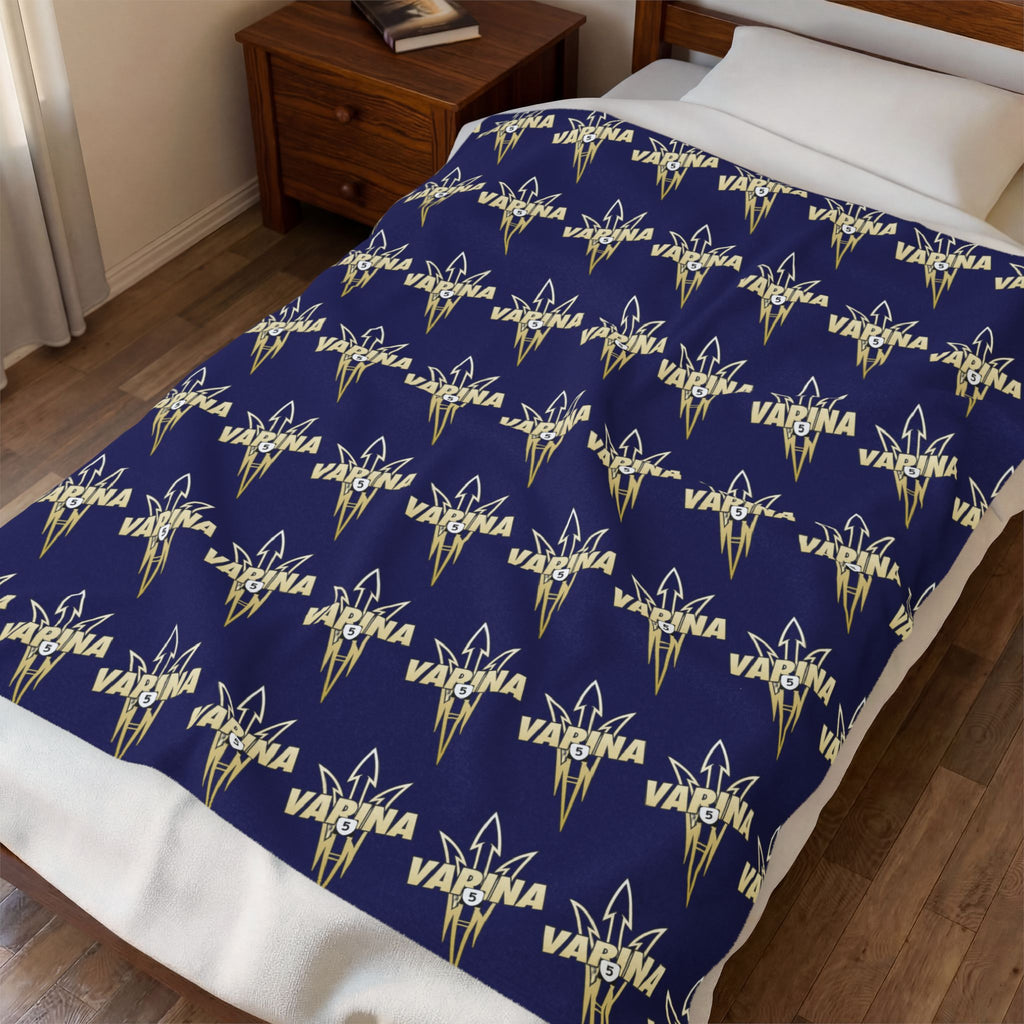 Varina Route 5 Logo Velveteen Plush Blanket – Soft Navy Throw