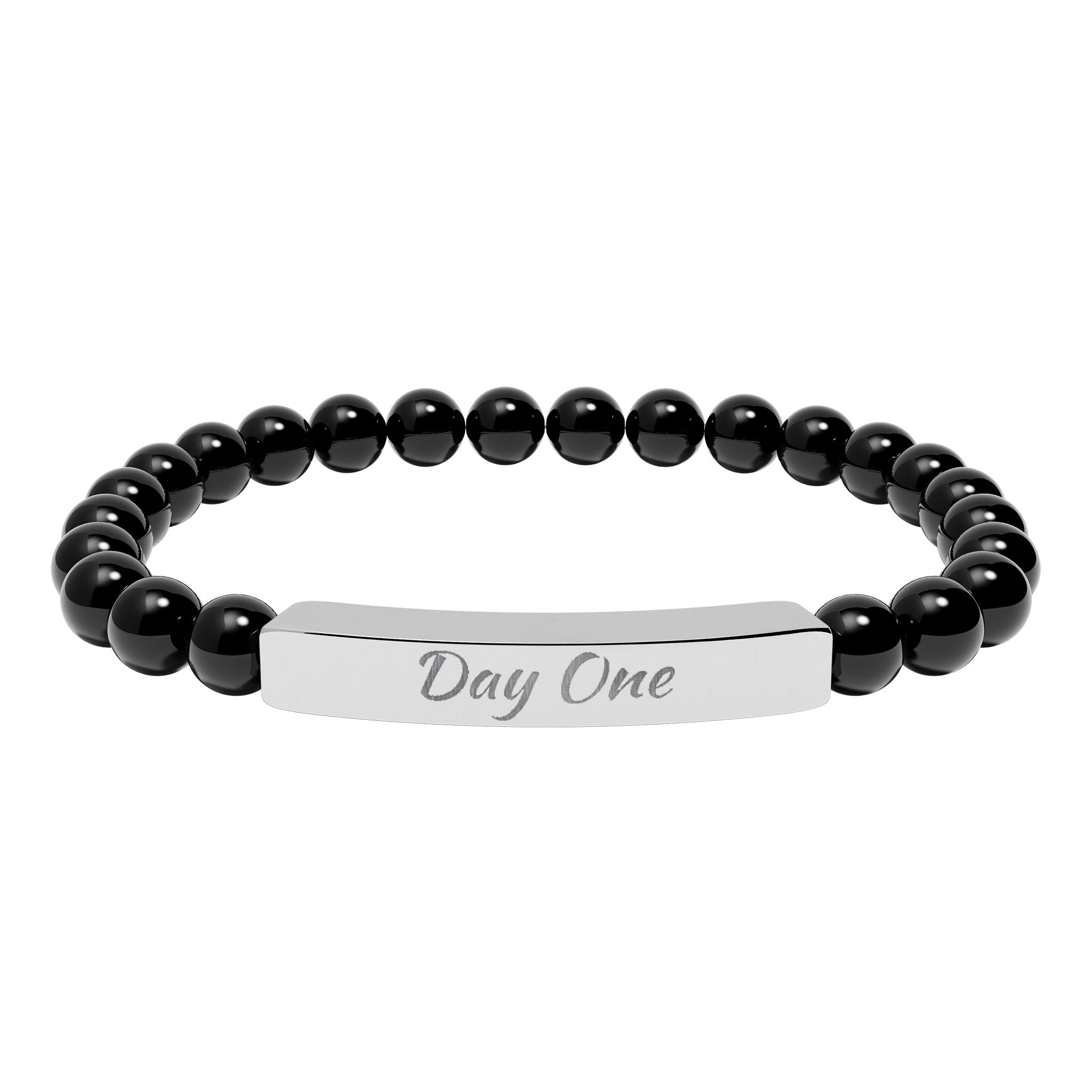 Day One Natural Stone Stretch Bar Bracelet — Engraved Reminder to Start Today