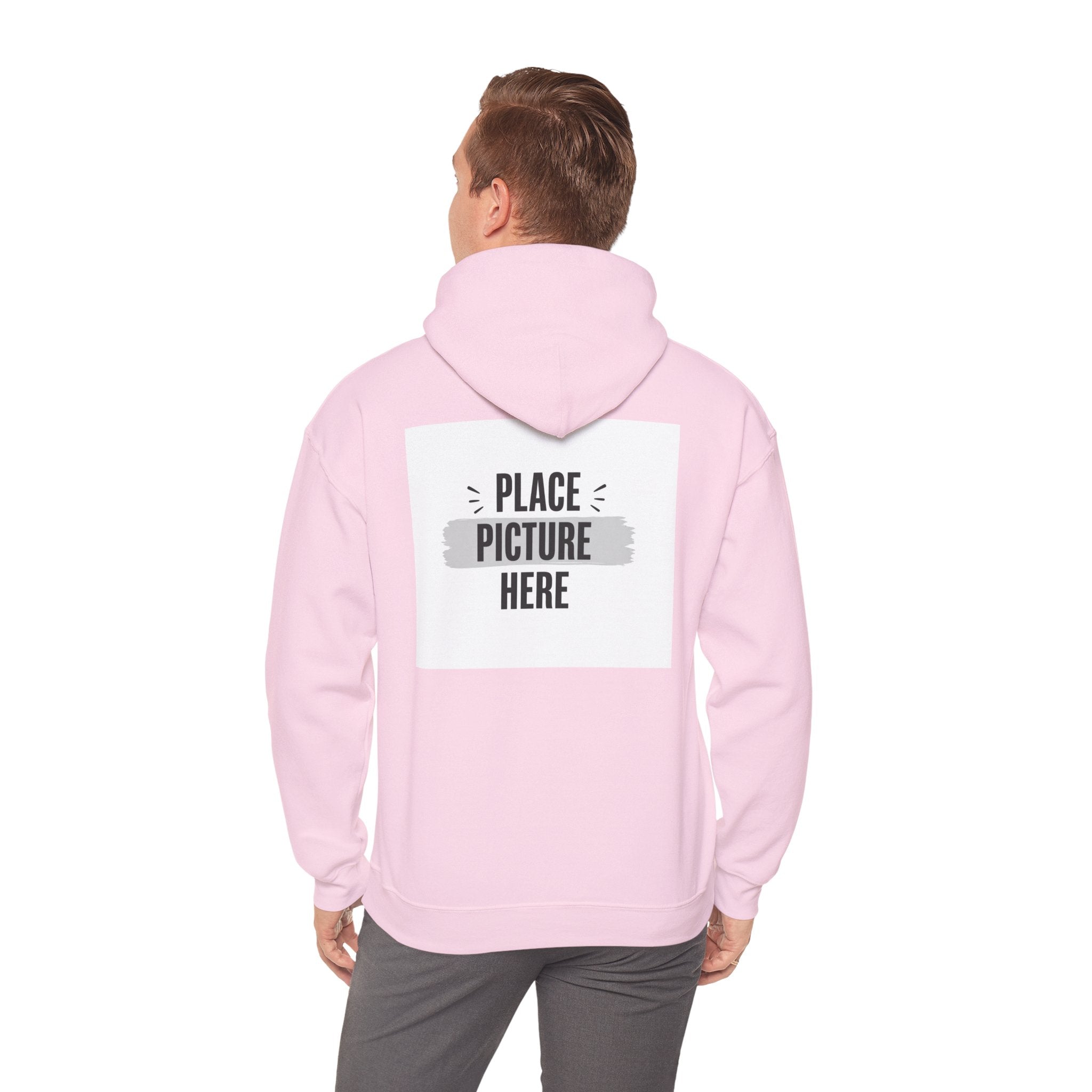 "Designed by You" —  Adult Unisex Hoodie Front & "Place Picture Here" Back