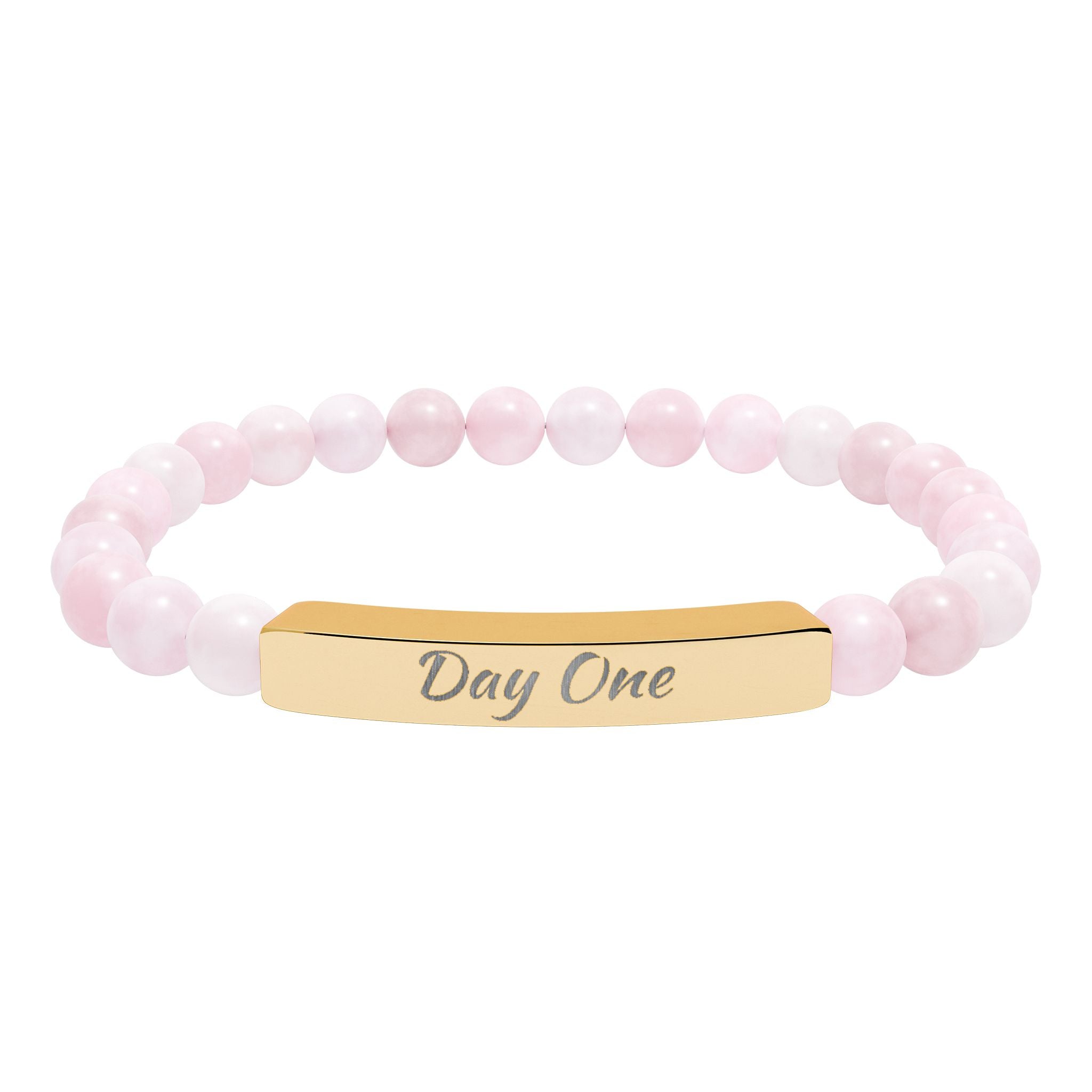 Day One Natural Stone Stretch Bar Bracelet — Engraved Reminder to Start Today