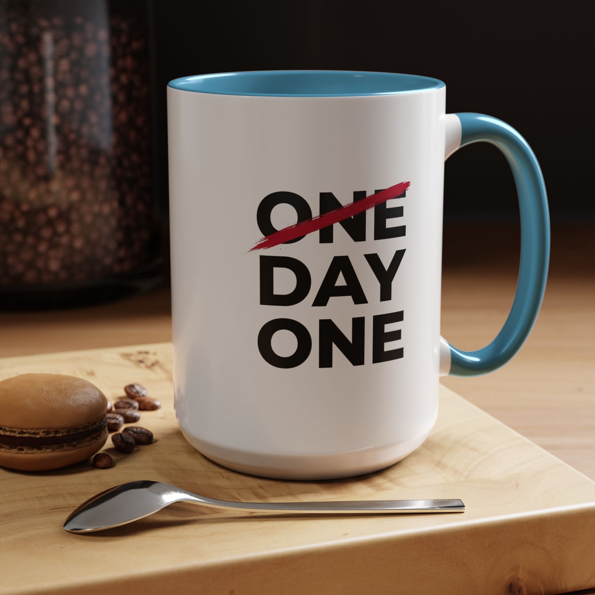 “Day One” Accent Coffee Mug (11, 15oz) - Black Text