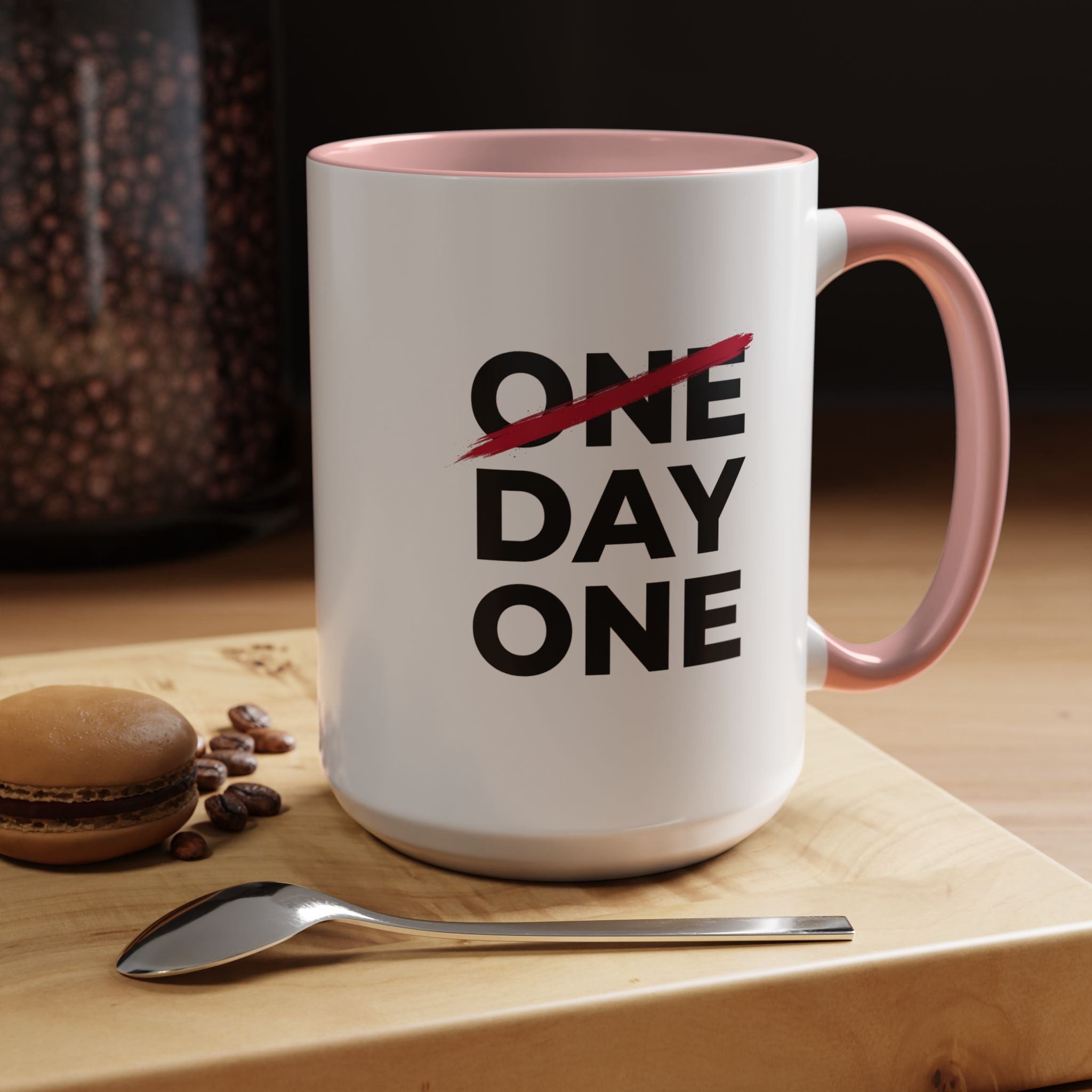 “Day One” Accent Coffee Mug (11, 15oz) - Black Text
