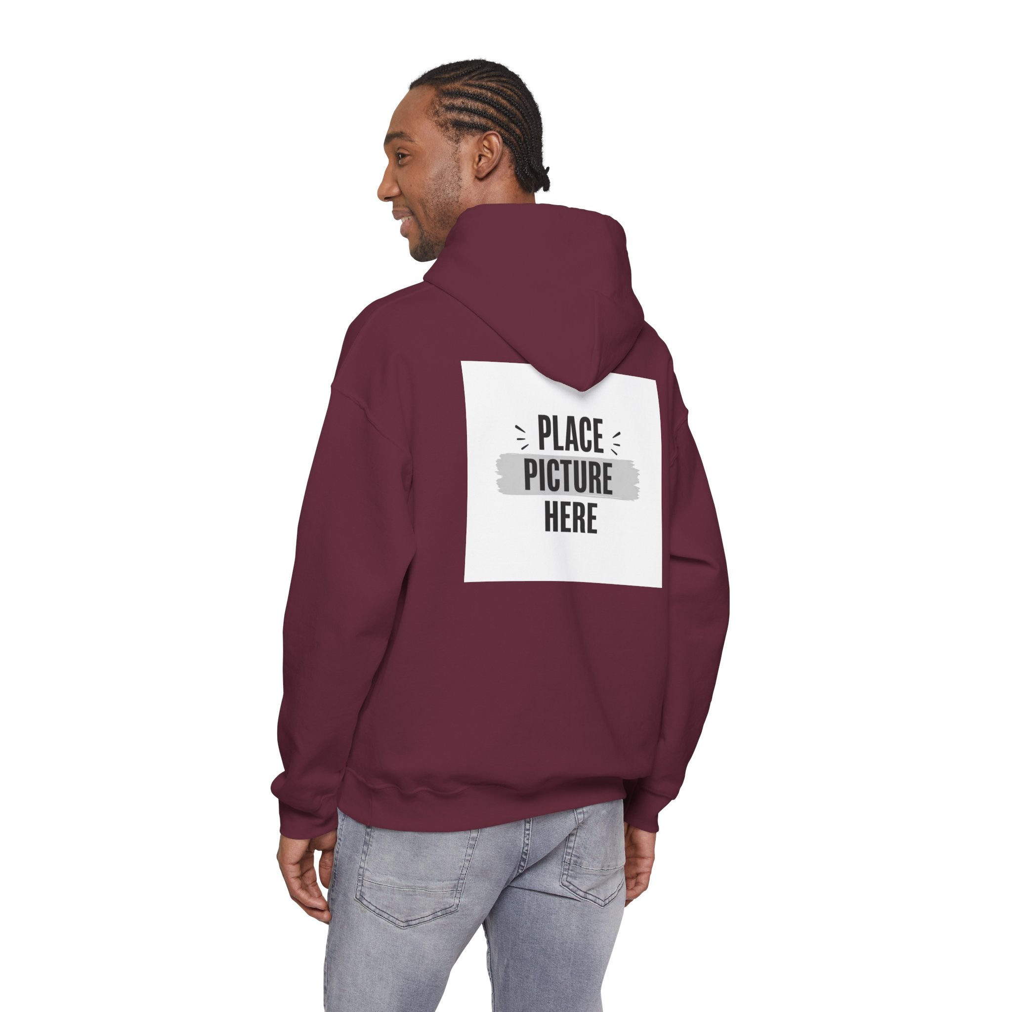 "Designed by You" —  Adult Unisex Hoodie Front & "Place Picture Here" Back