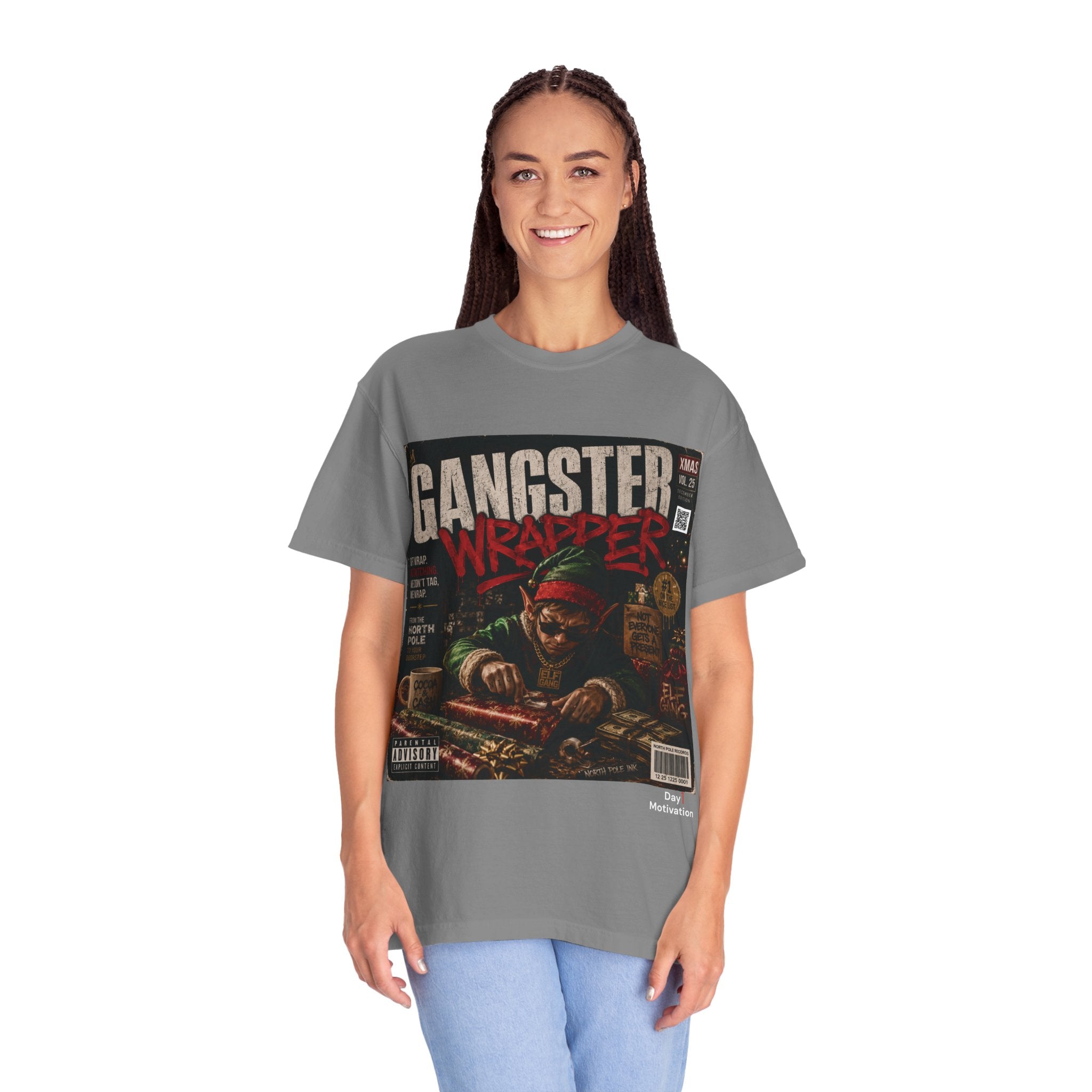 Gangster Wrapper Graphic T-Shirt — Retro Hip-Hop Holiday Gift