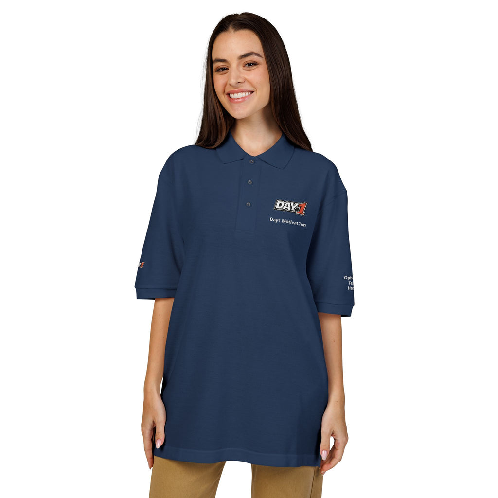 "Designed by You" — Embroidered Polo Shirt (Light text)