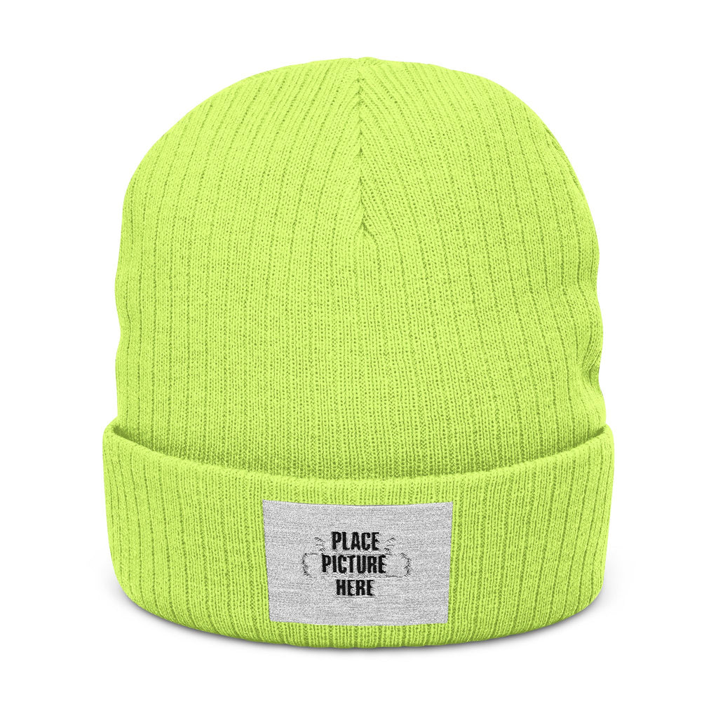 Custom Embroidered Patch Winter Hat — "Designed by You"  Ribbed Knit Beanie