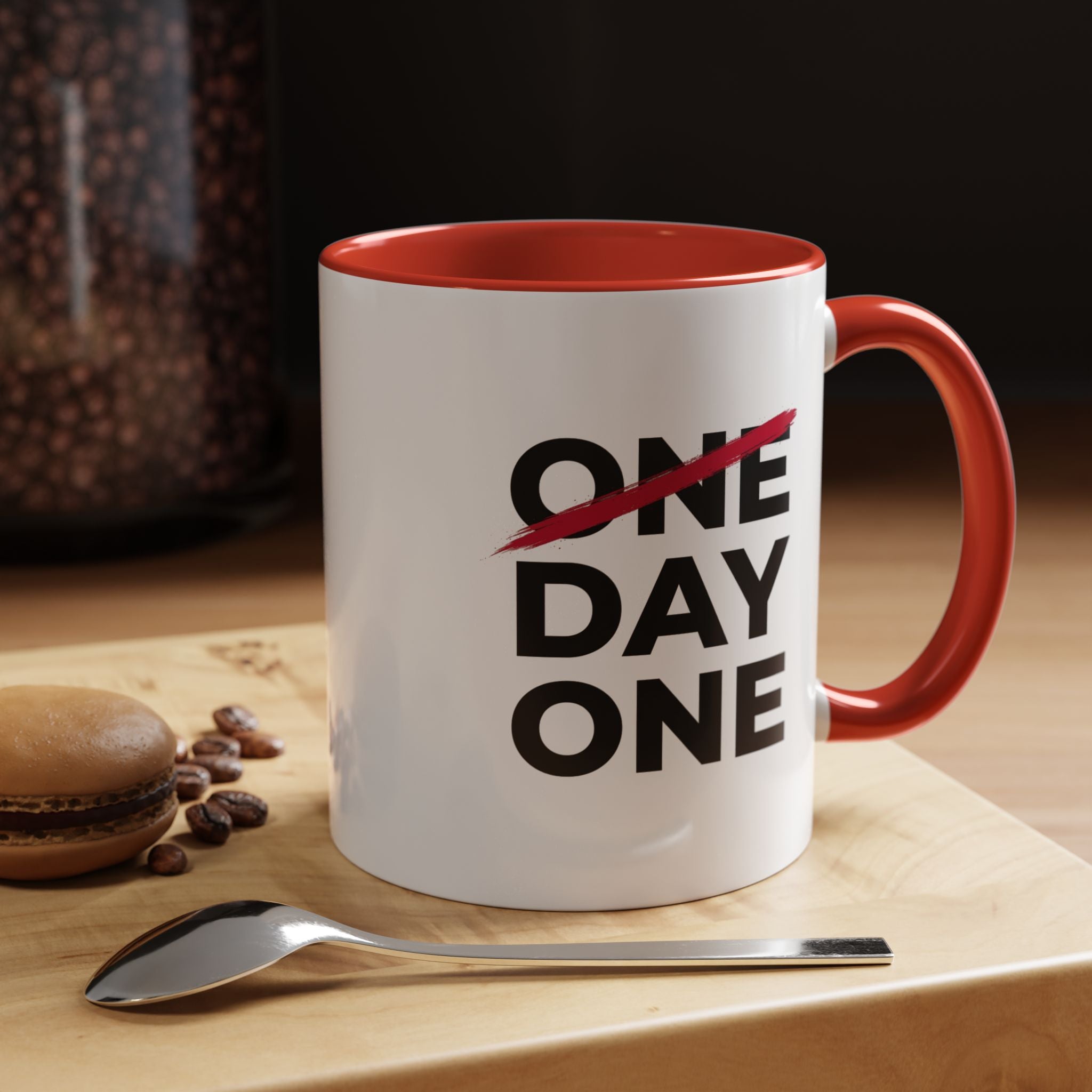 “Day One” Accent Coffee Mug (11, 15oz) - Black Text
