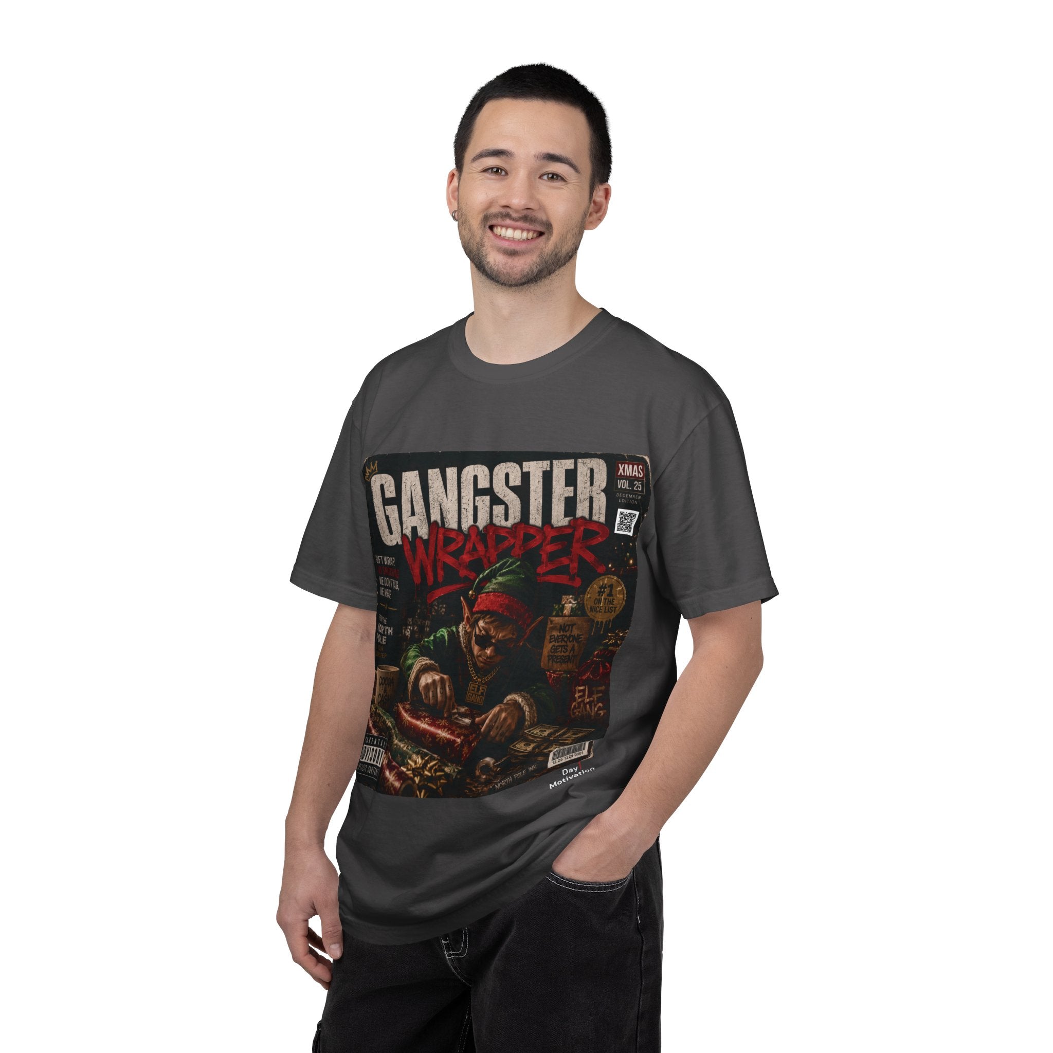Gangster Wrapper Graphic T-Shirt — Retro Hip-Hop Holiday Gift