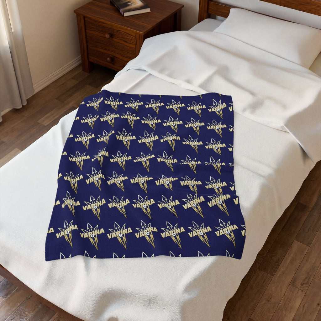 Varina Route 5 Logo Velveteen Plush Blanket – Soft Navy Throw