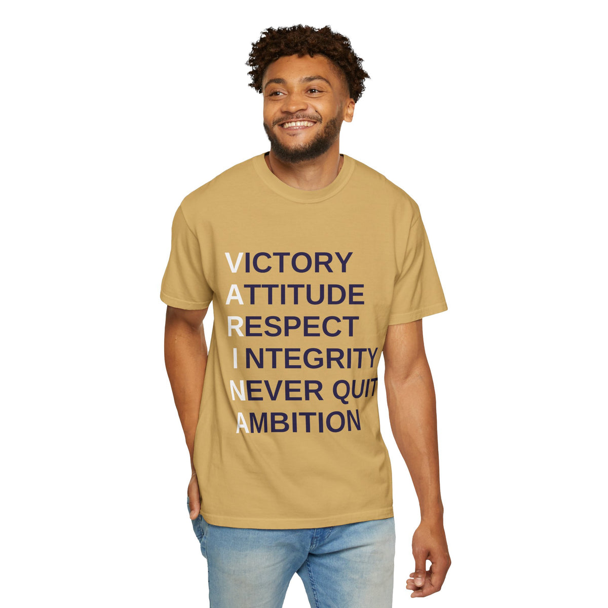Varsity ‘VARINA’ Blue Devils T-Shirt — Victory, Attitude, Respect, Integrity, Never Quit, Ambition