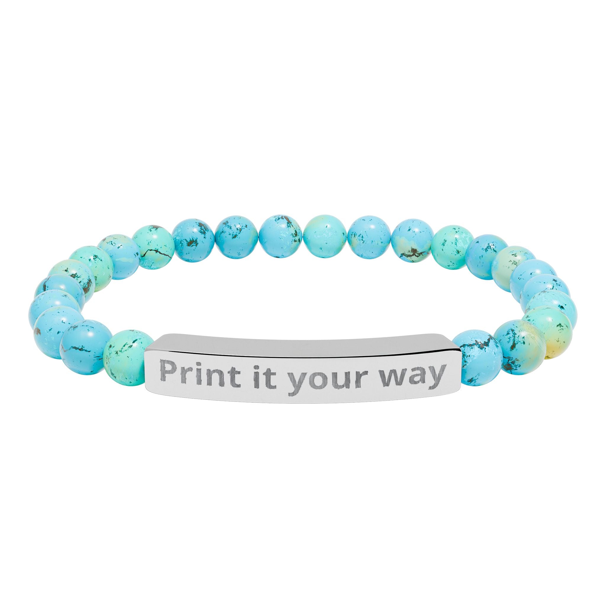 Customizable Engravable Natural Stone Bar Bracelet —  Stretch Beaded Bracelet