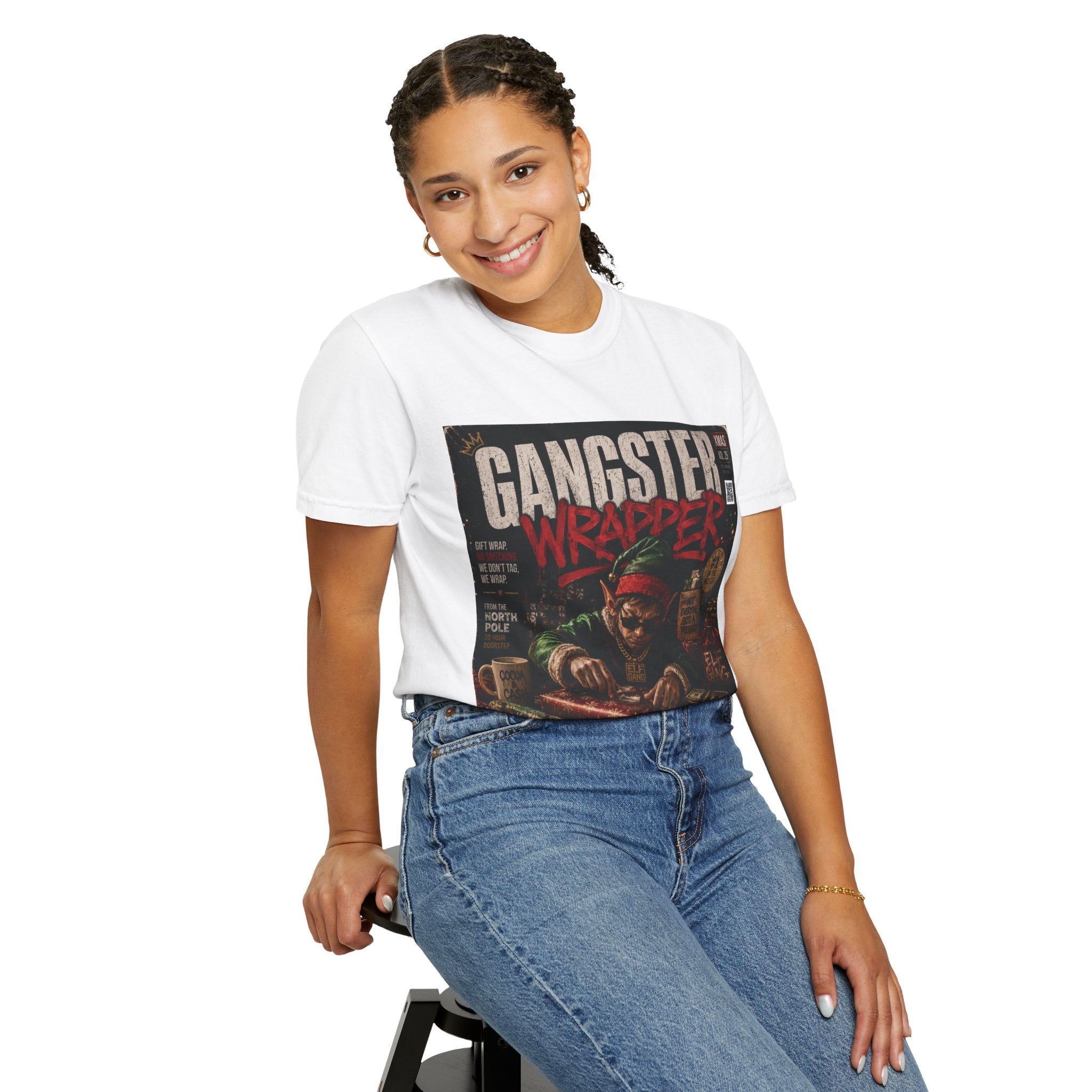 Gangster Wrapper Graphic T-Shirt — Retro Hip-Hop Holiday Gift