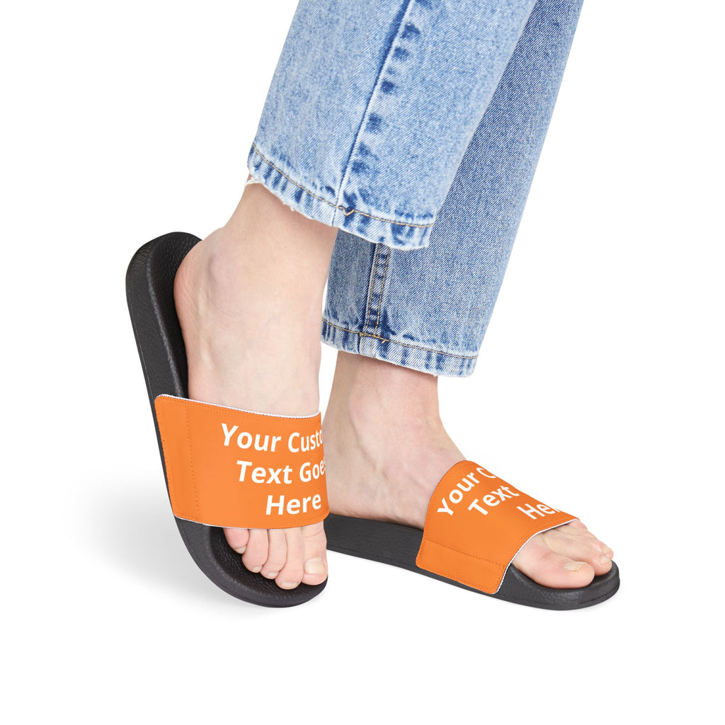 Custom Women's Casual Slide Sandals with Interchangeable Strap(text) — "Designed by You" Orange or Pink