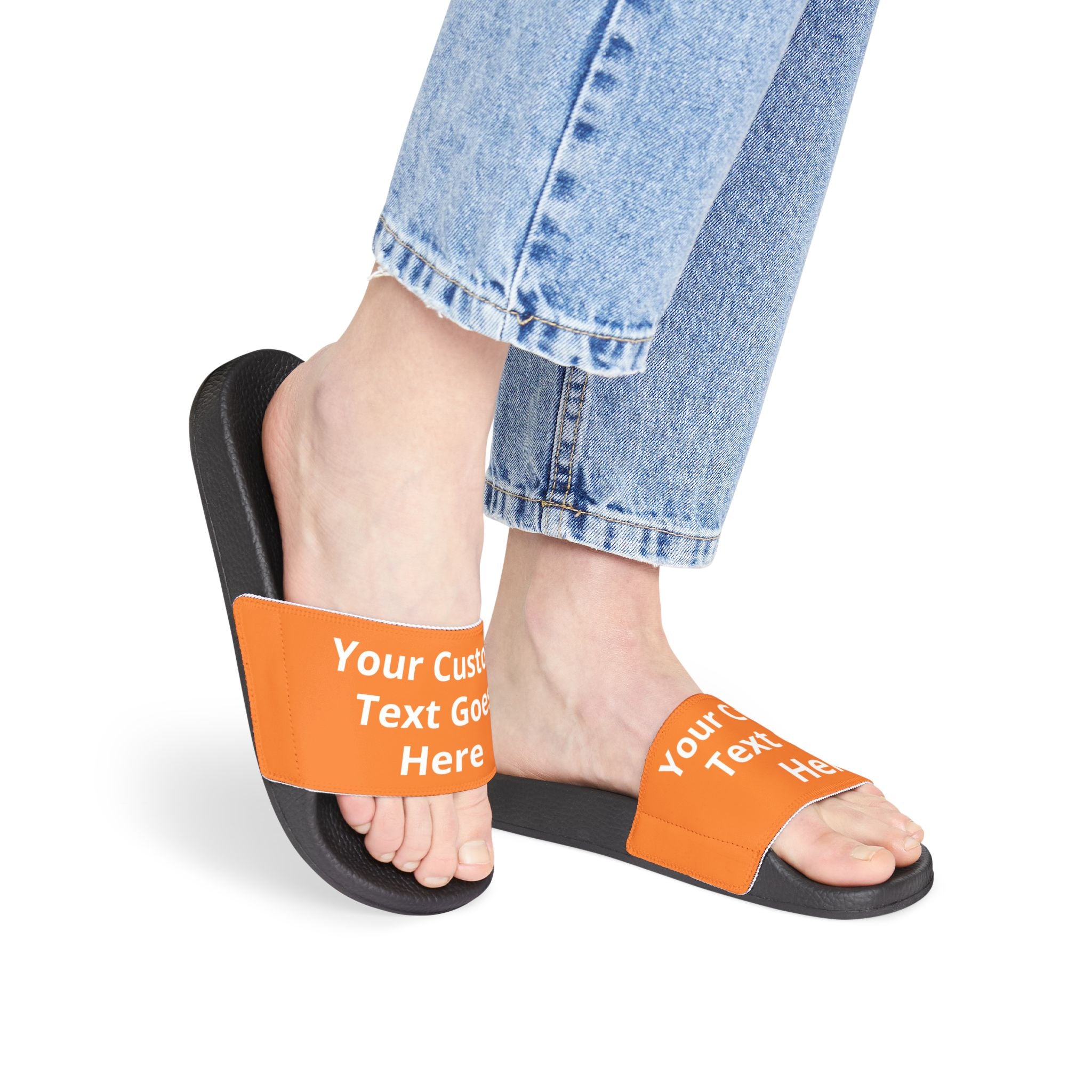 Custom Women's Casual Slide Sandals with Interchangeable Strap(text) — "Designed by You" Orange or Pink