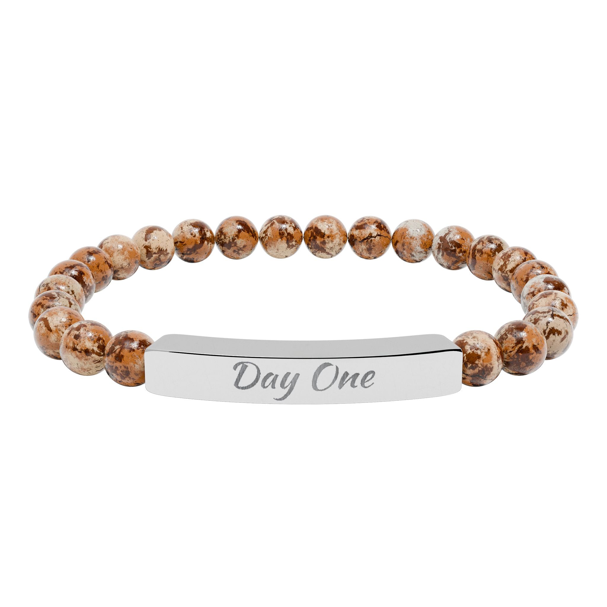 Day One Natural Stone Stretch Bar Bracelet — Engraved Reminder to Start Today