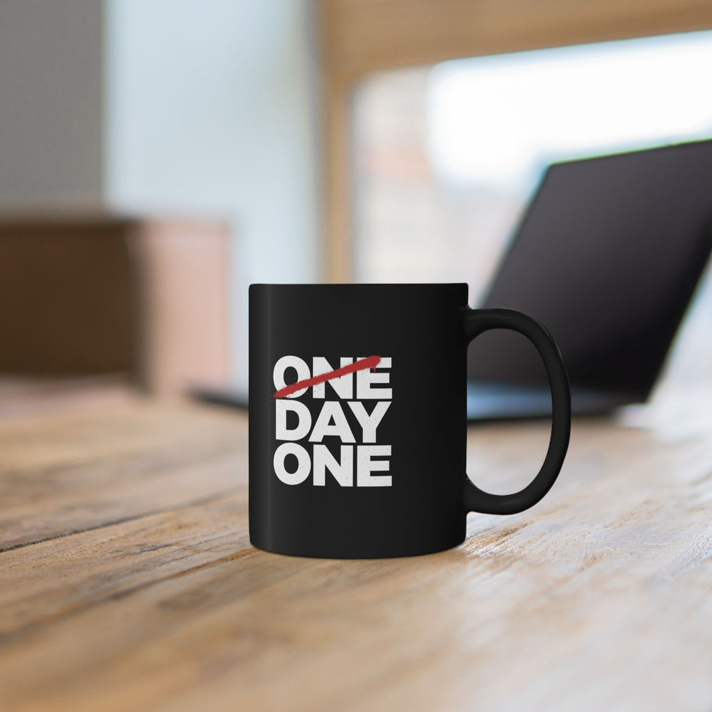 “Day One” Black Mug (11oz, 15oz) - white text
