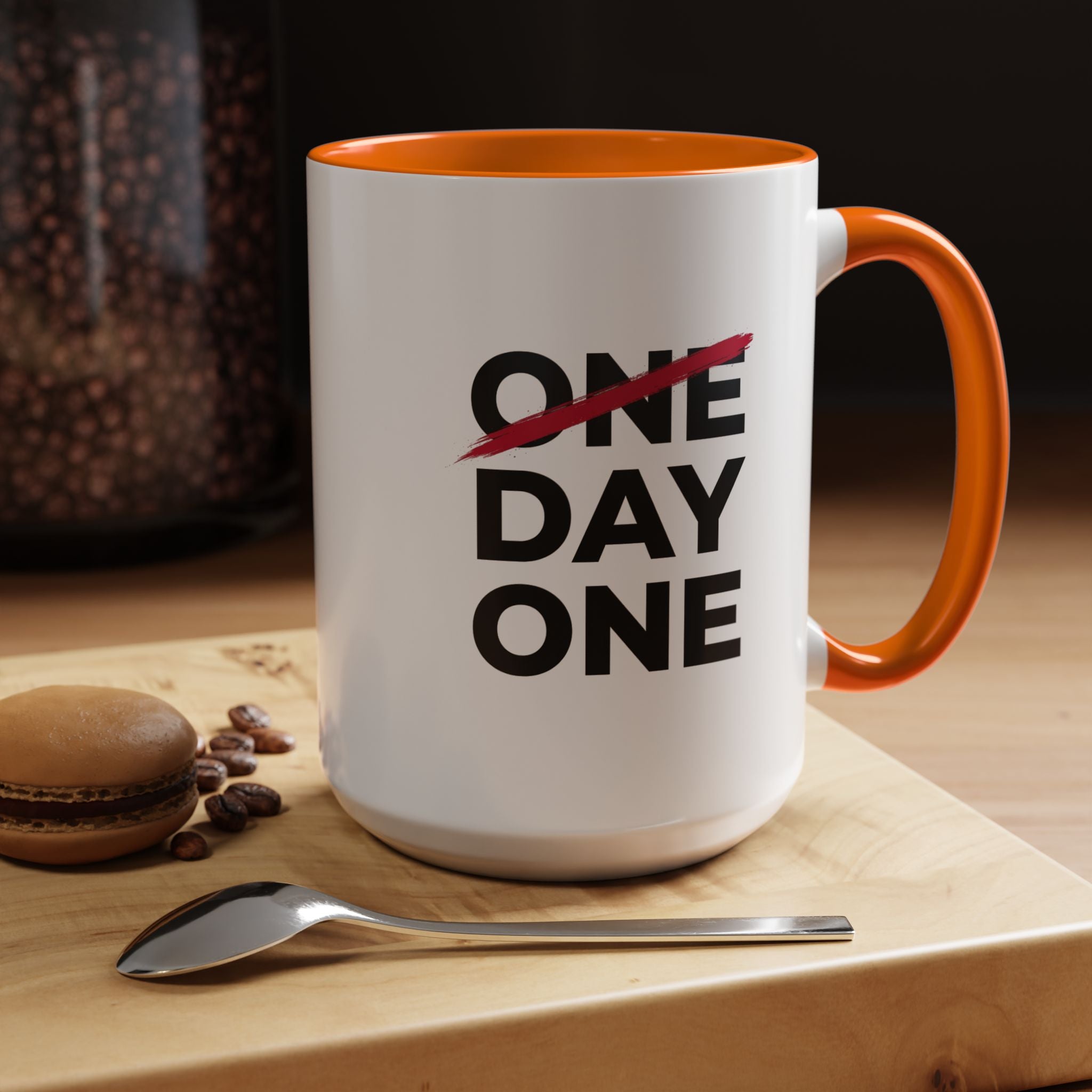“Day One” Accent Coffee Mug (11, 15oz) - Black Text