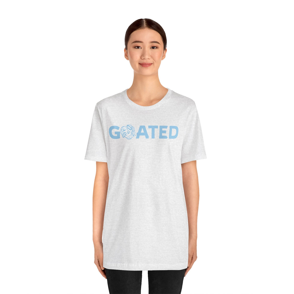GOATED Graphic Tee — "GOATED" Light Blue Text T‑Shirt