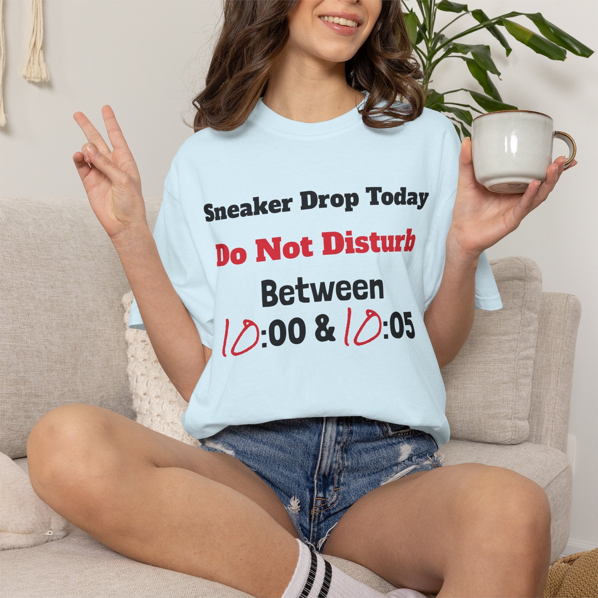 "Designed by You" Sneaker Drop Day T-Shirt — "Do Not Disturb between __:00–__ :05" (Custom Time Zone)