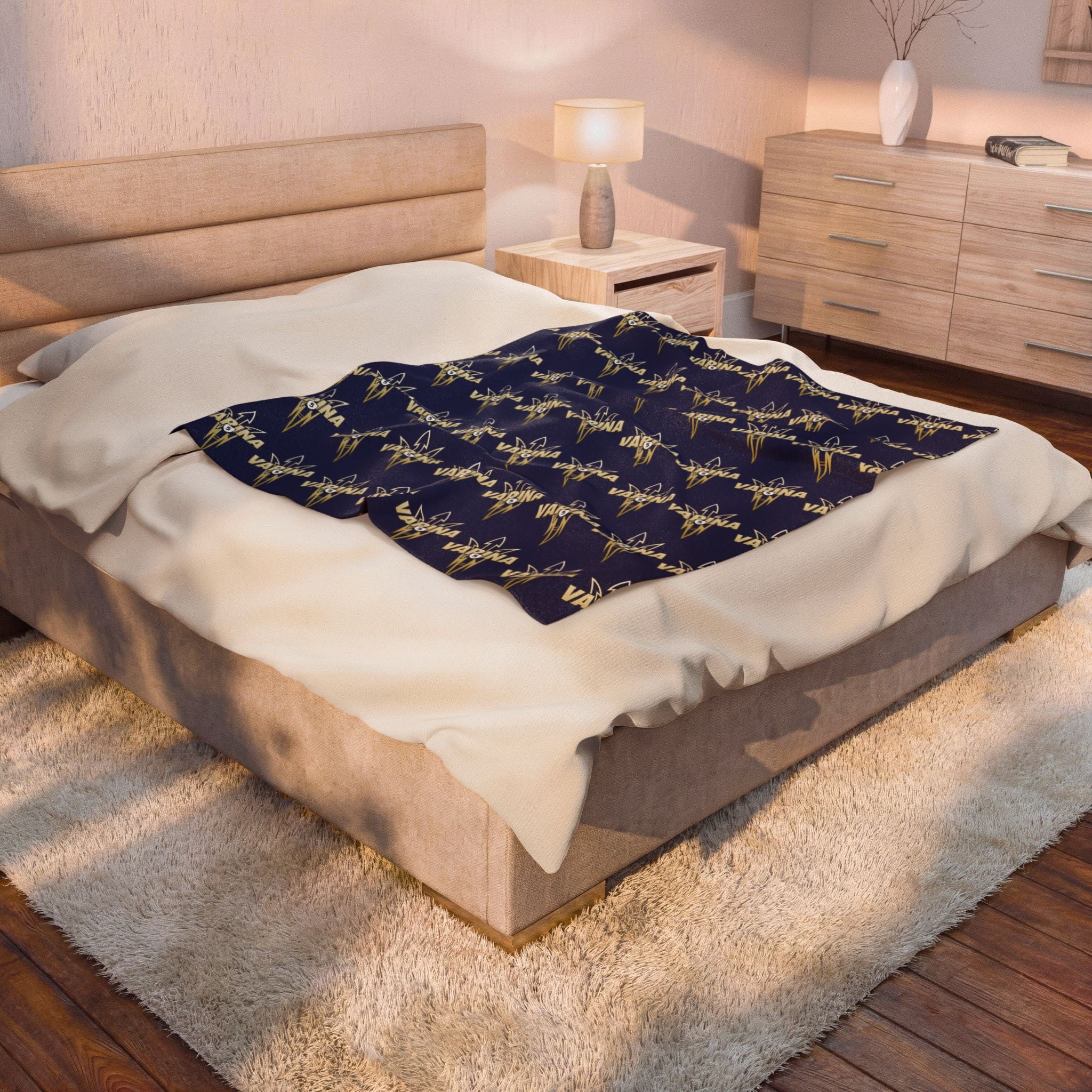 Varina Route 5 Logo Velveteen Plush Blanket – Soft Navy Throw