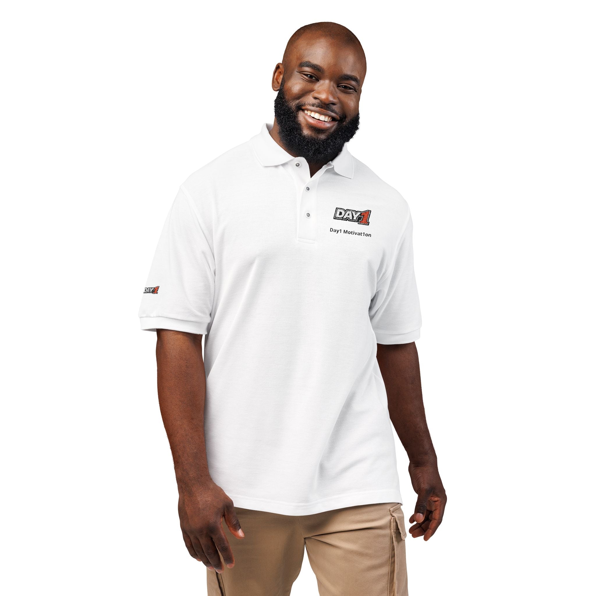 "Designed by You" — Embroidered Polo Shirt (Dark text)