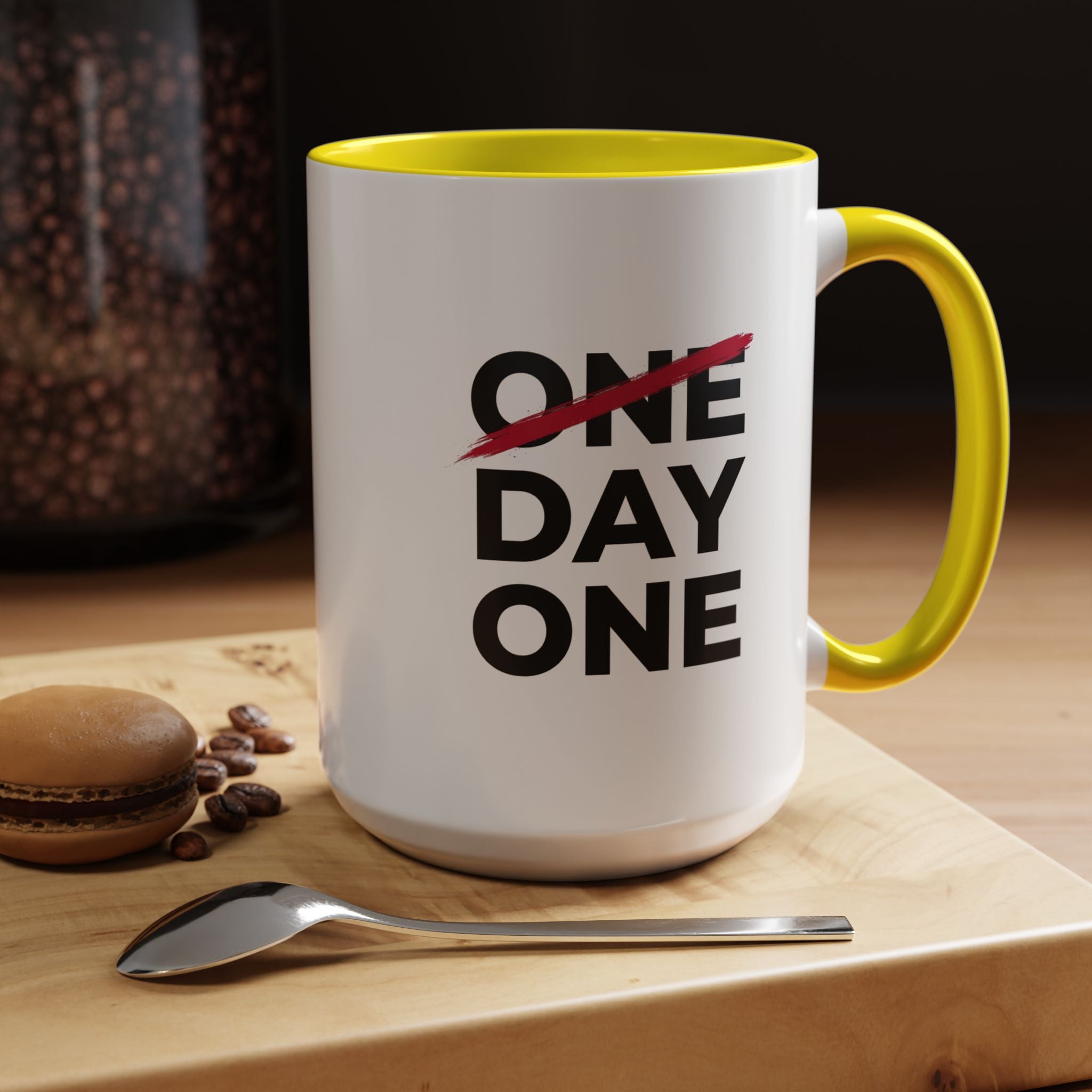 “Day One” Accent Coffee Mug (11, 15oz) - Black Text
