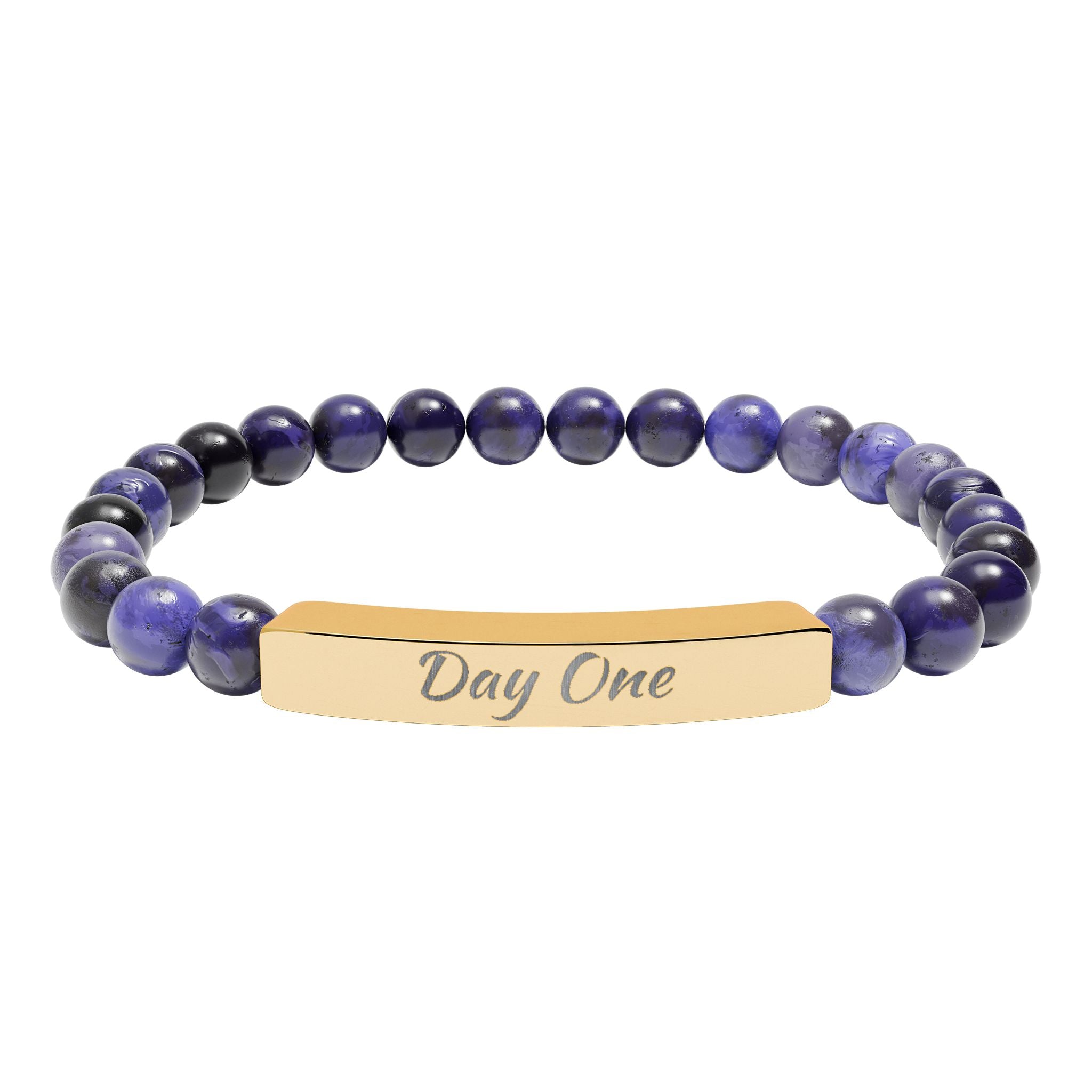 Day One Natural Stone Stretch Bar Bracelet — Engraved Reminder to Start Today
