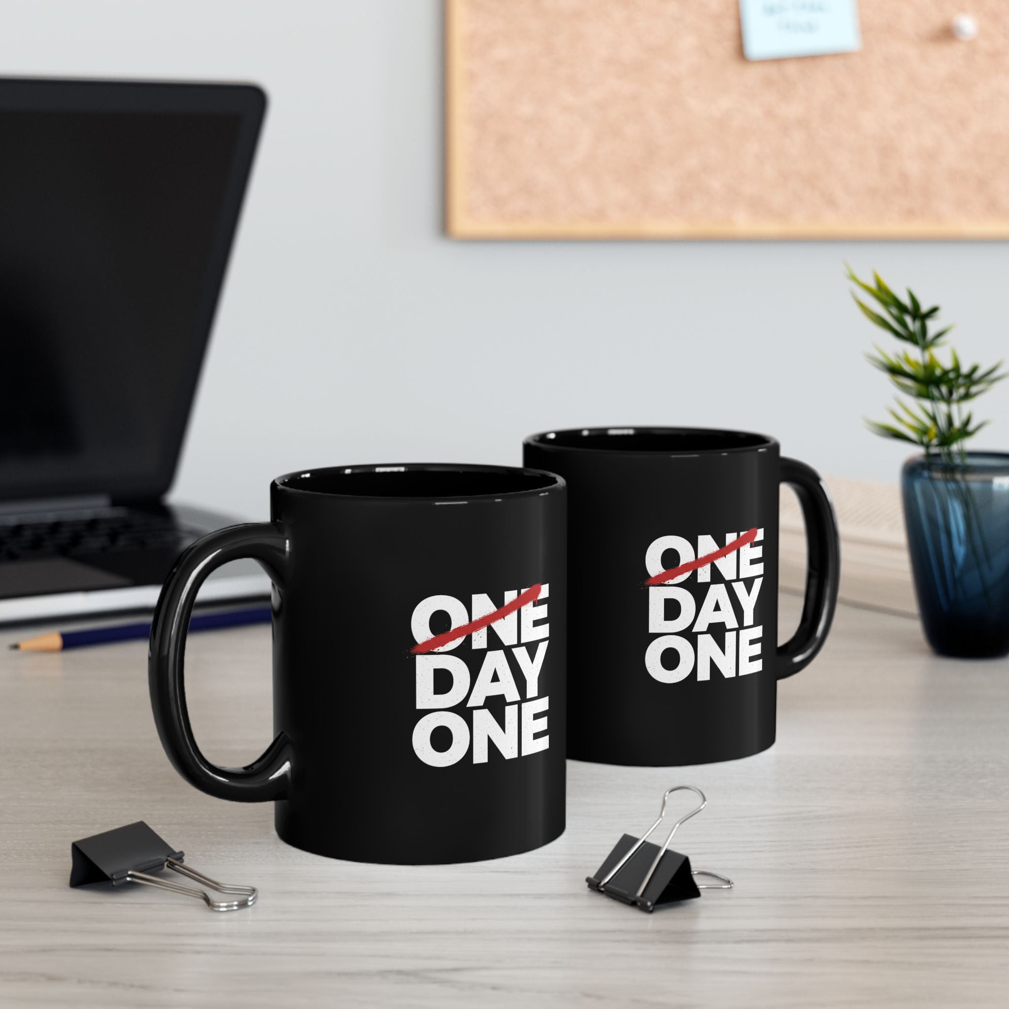 “Day One” Black Mug (11oz, 15oz) - white text