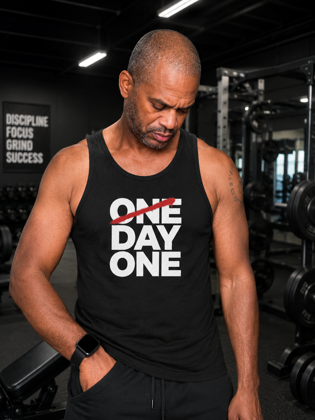 Motivational "One Day One" Tank Top — Minimal Workout & Daily Grind Tee