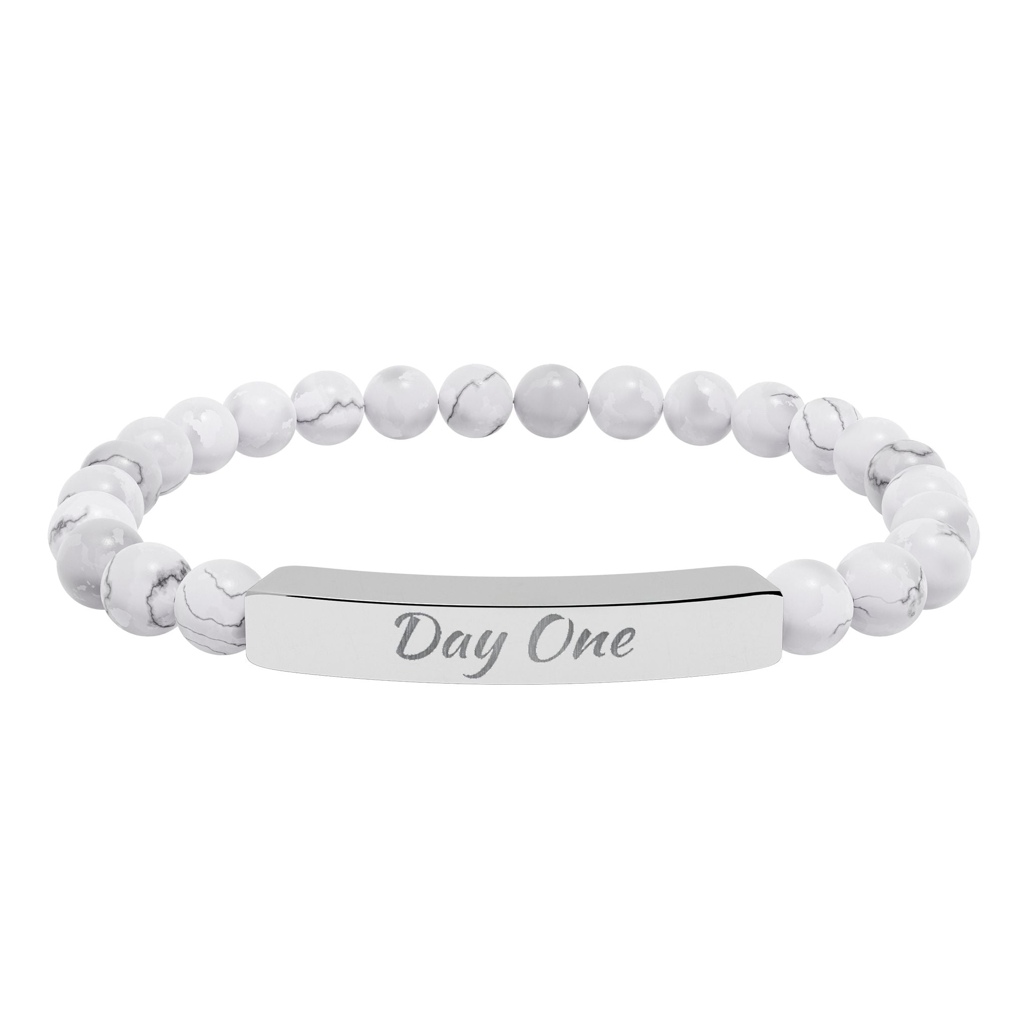 Day One Natural Stone Stretch Bar Bracelet — Engraved Reminder to Start Today